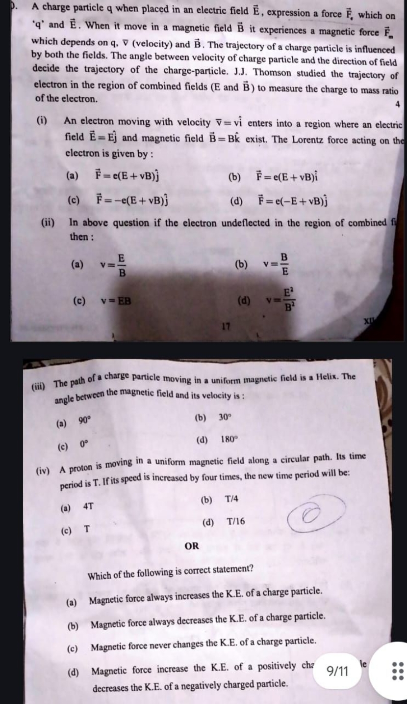 A charge particle q when placed in an electric field E, expression a f