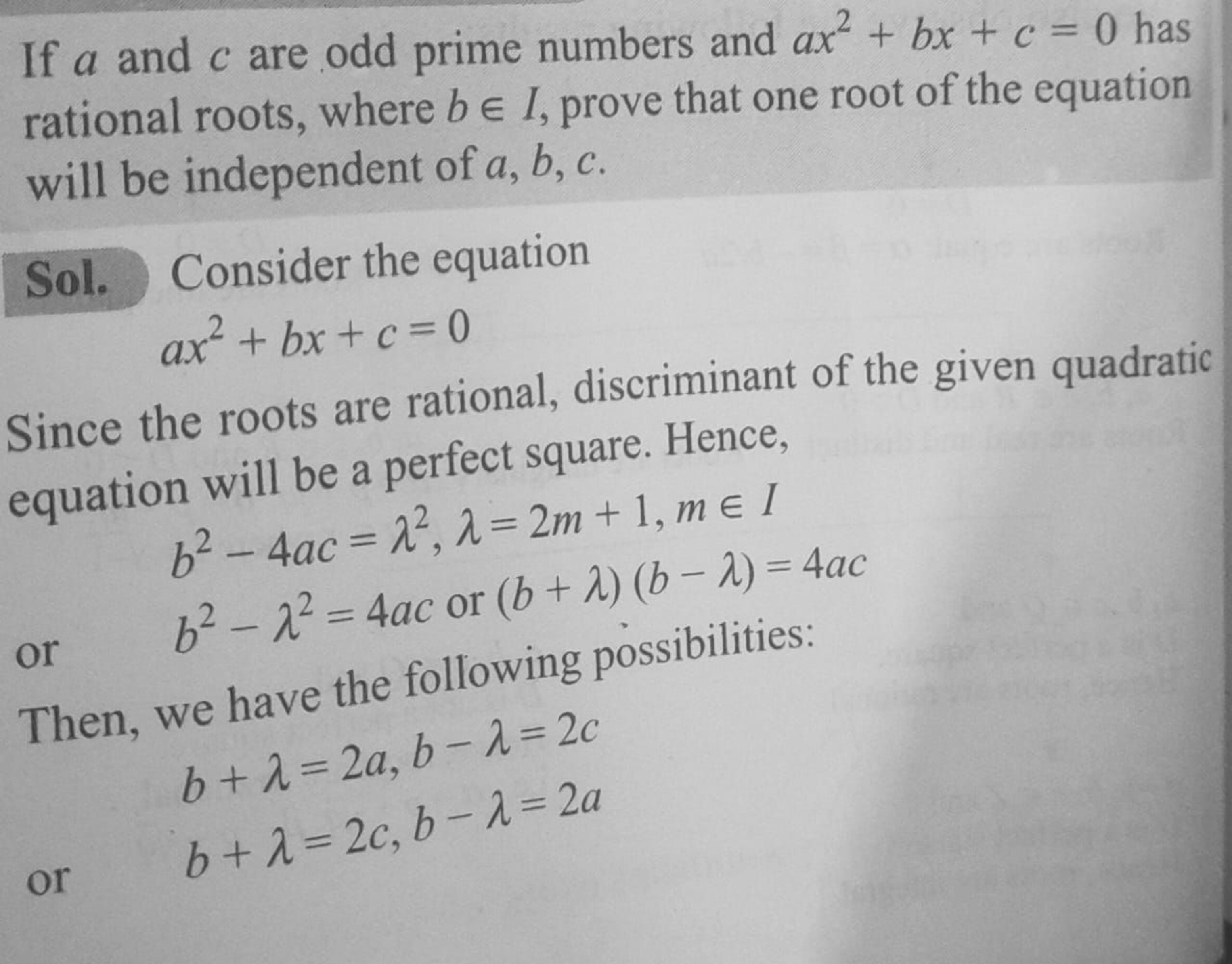 If a and c are odd prime numbers and ax2+bx+c=0 has rational roots, wh