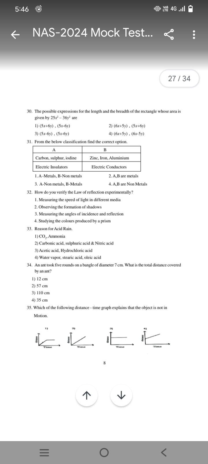 5:46
叫
NAS-2024 Mock Test...
27 / 34
30. The possible expressions for 