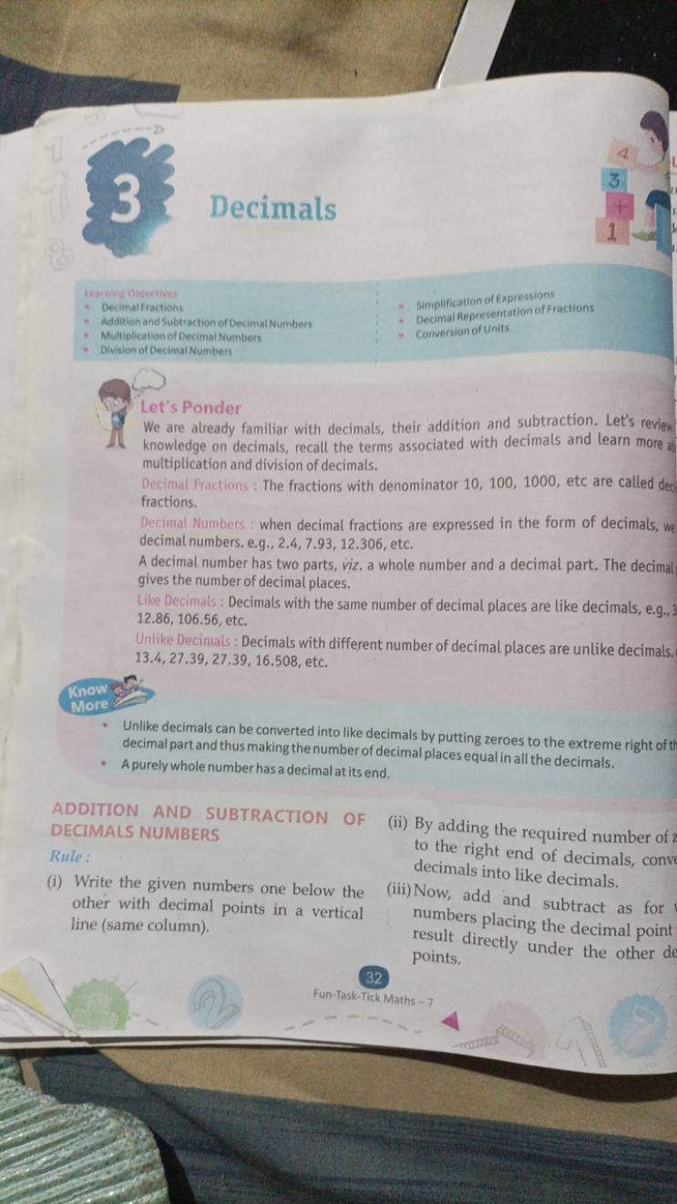 33 Decimals

Learning Obiectives
* Decimalfractions
* Addition and Sub