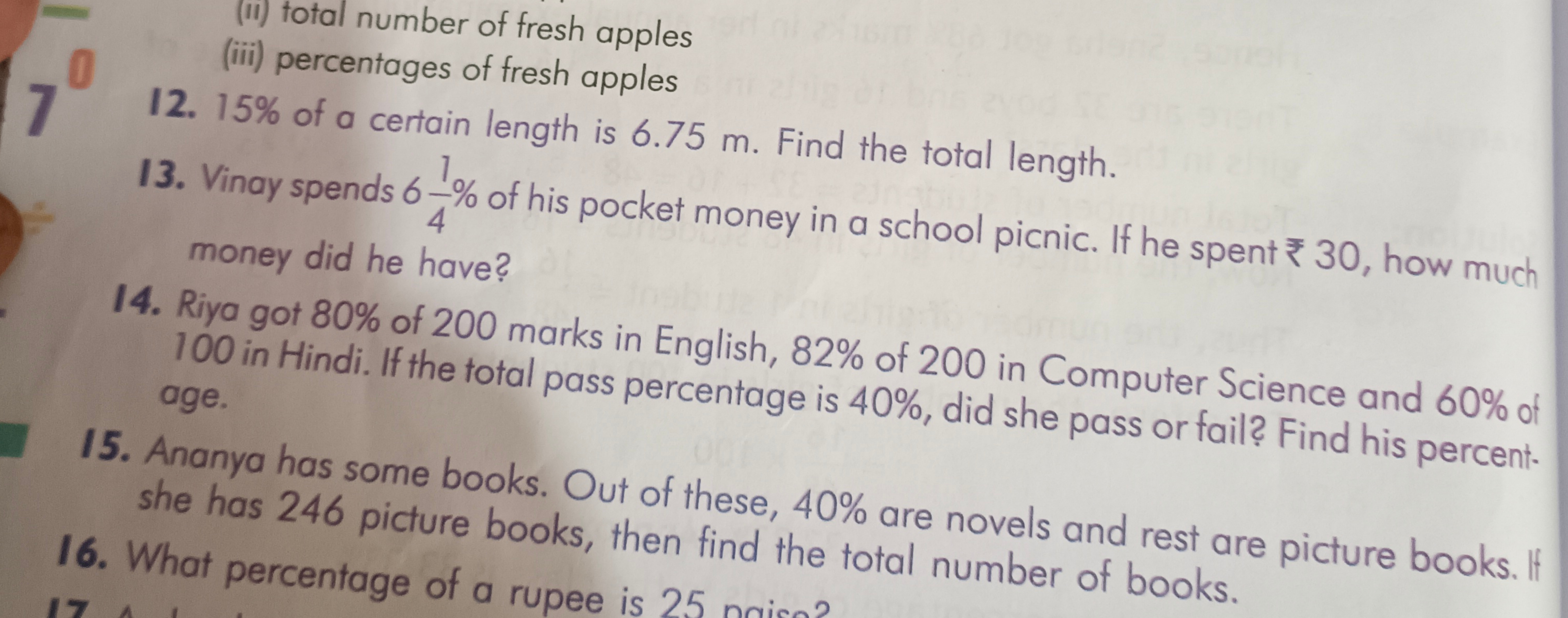 (II) total number of fresh apples
(iii) percentages of fresh apples
12