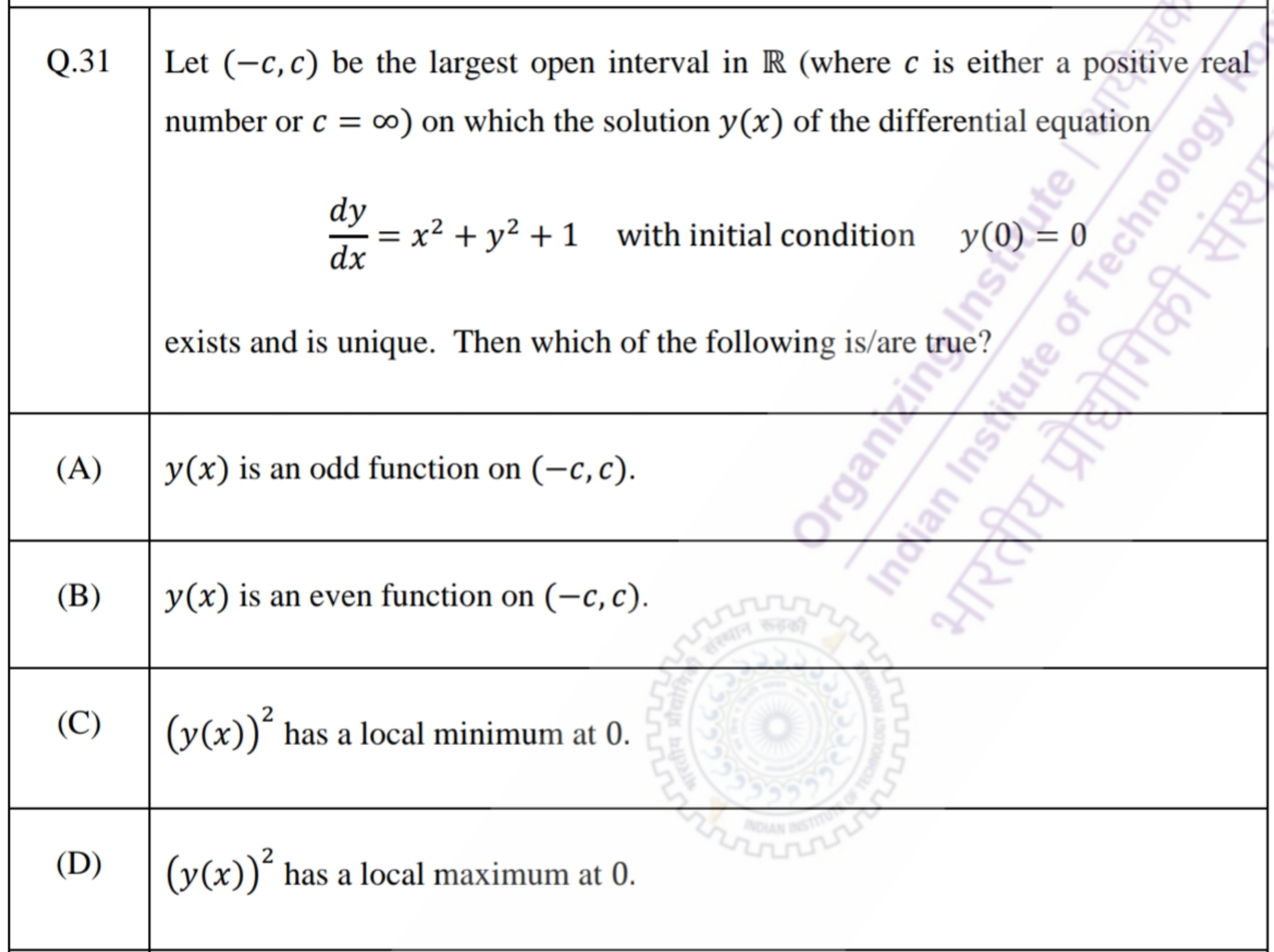 \begin{tabular} { | c | c | } 
\hline Q. 31 & \begin{tabular} { l } 
L