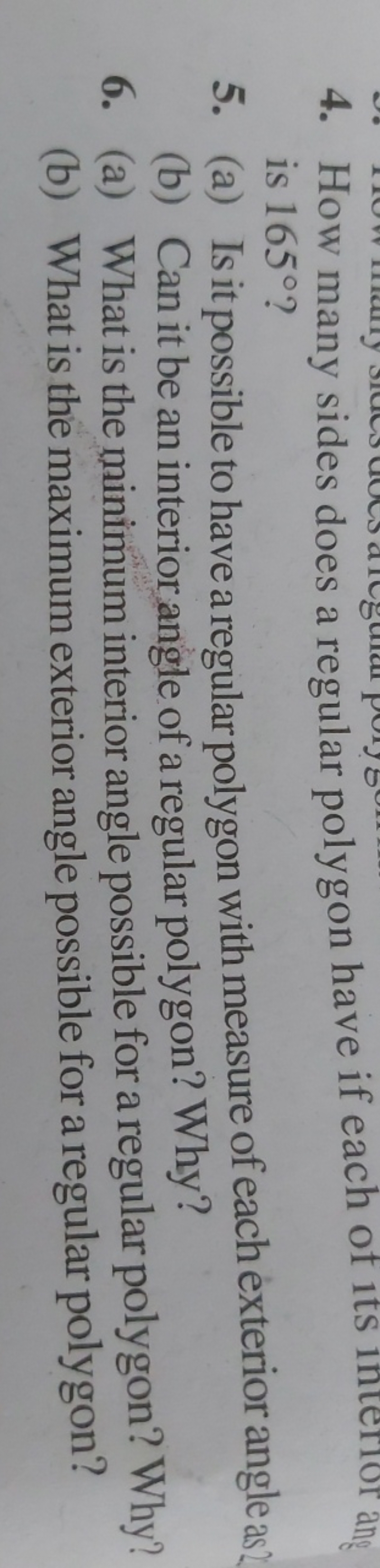 4. How many sides does a regular polygon have if each of its interror 