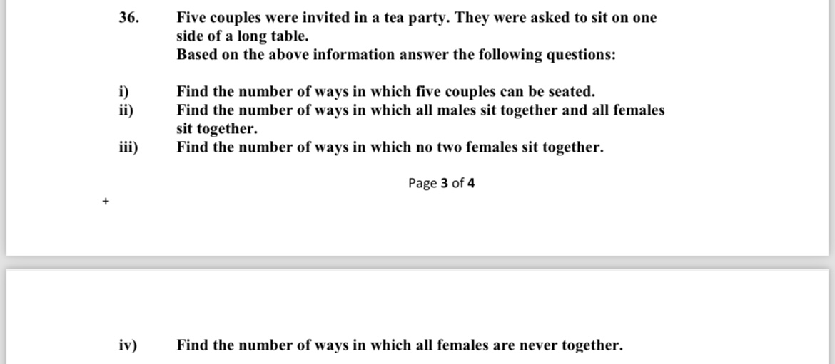 36. Five couples were invited in a tea party. They were asked to sit o