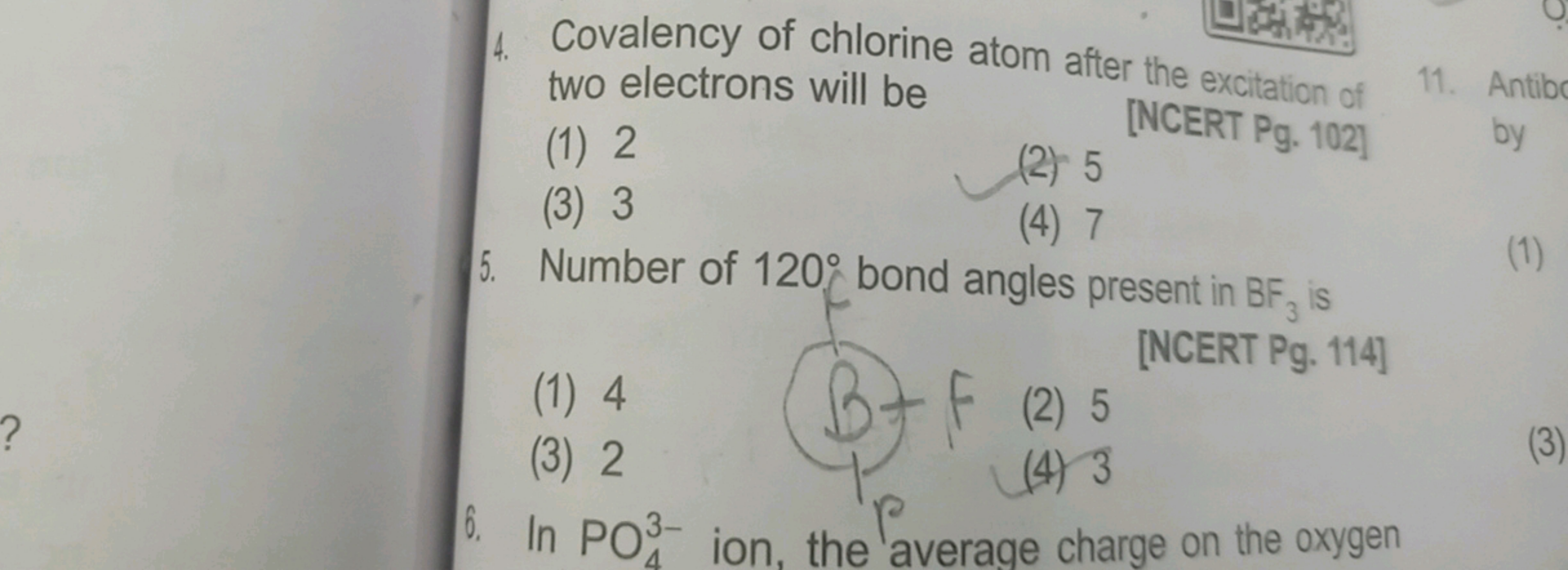 4. Covalency of chlorine atom after the excitation of two electrons wi