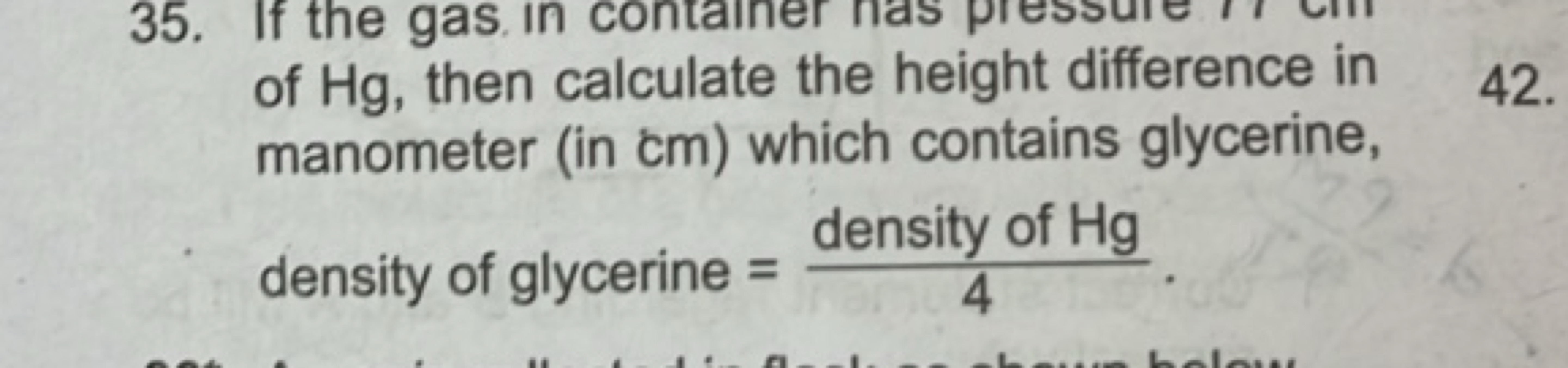 of Hg , then calculate the height difference in manometer (in cm ) whi