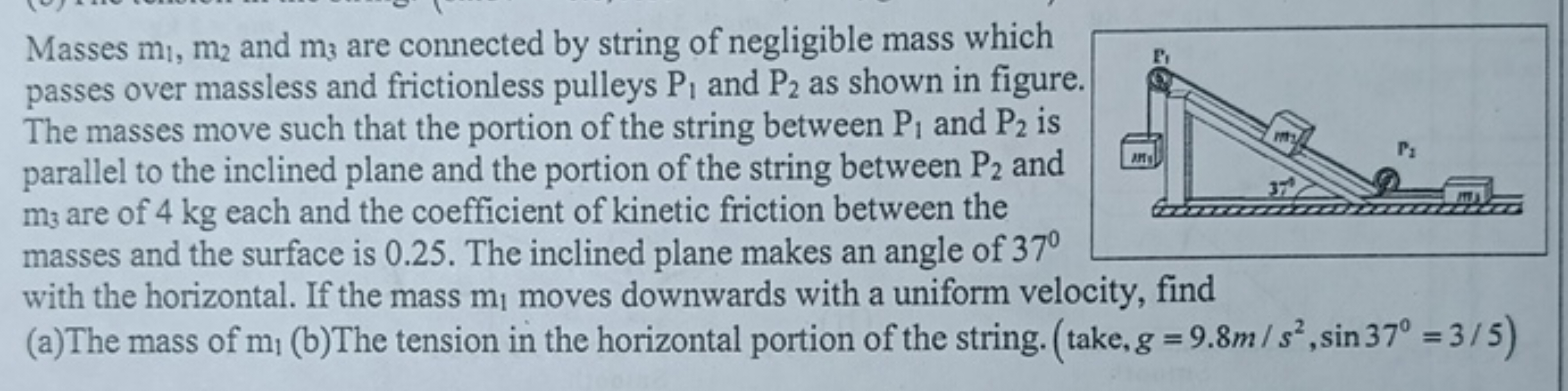 AFT
Pi
Masses mi, m2 and m3 are connected by string of negligible mass