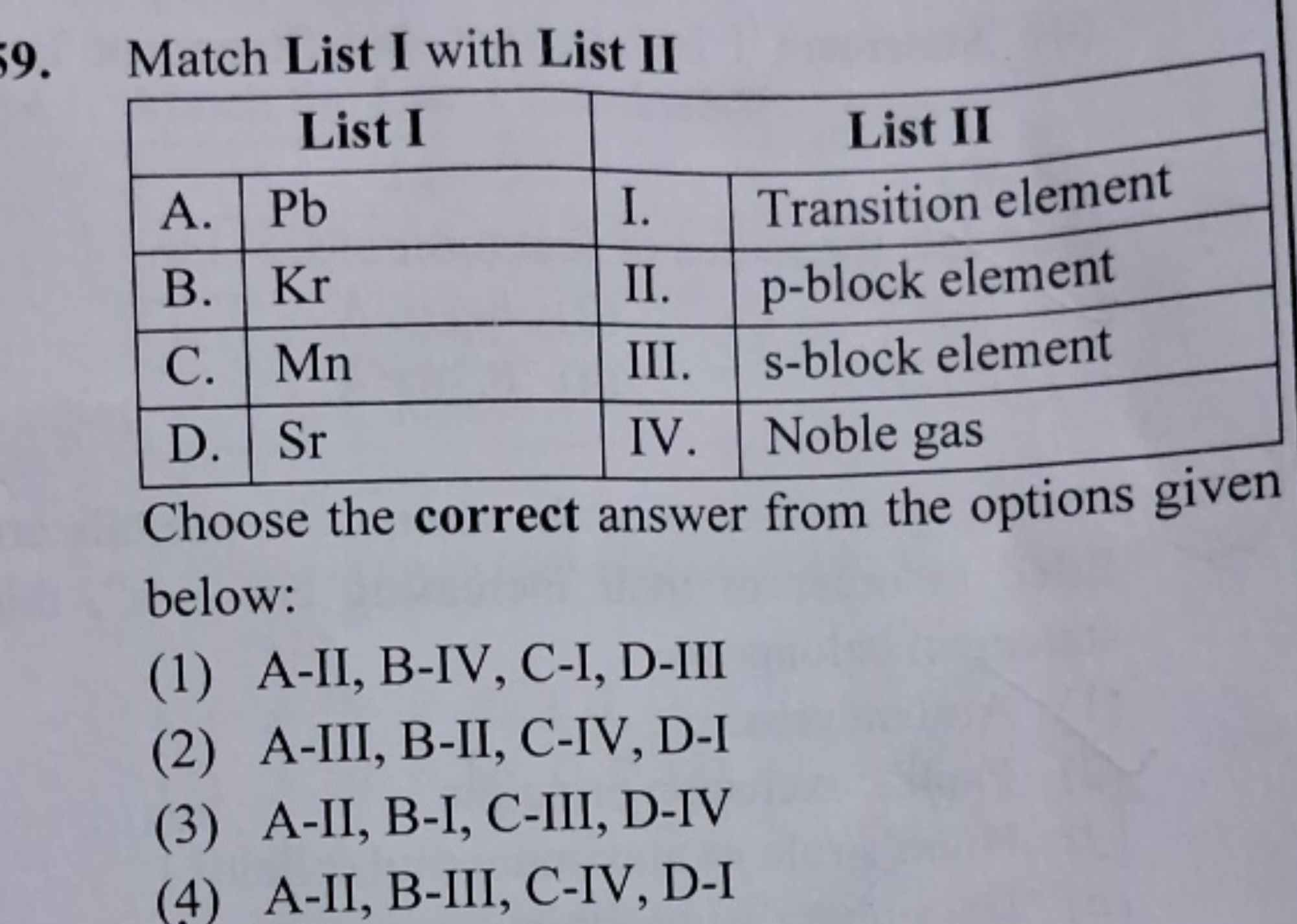 9. Match List I with List II
\begin{tabular} { | l | l | l | l | } 
\h