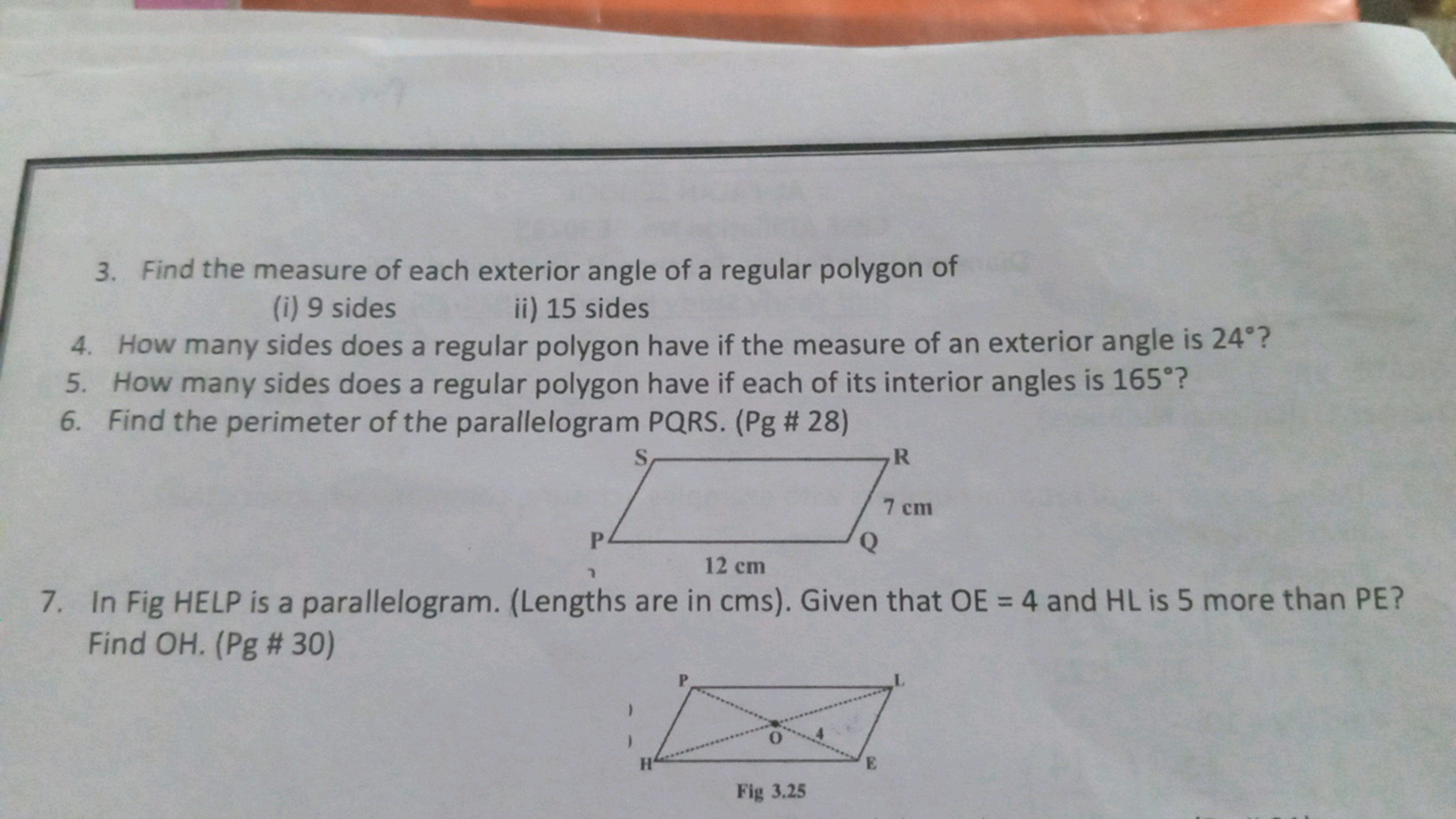 3. Find the measure of each exterior angle of a regular polygon of
(i)