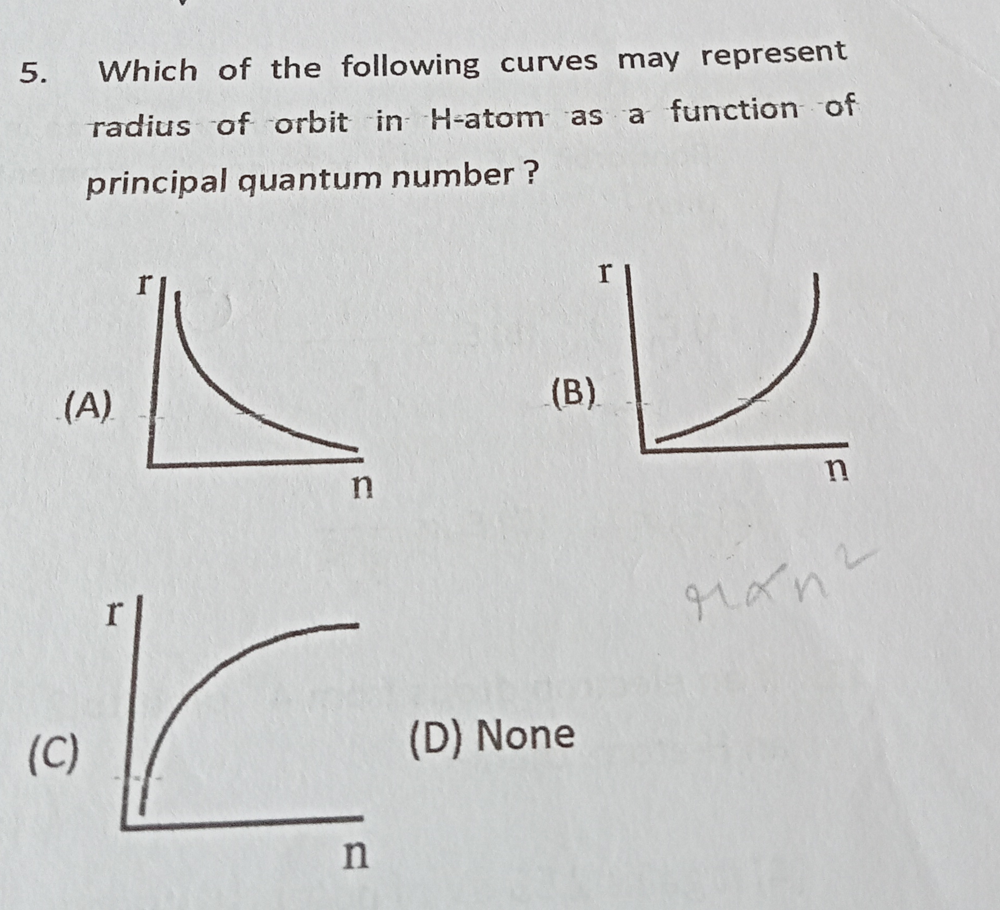 5. Which of the following curves may represent radius of orbit in H -a