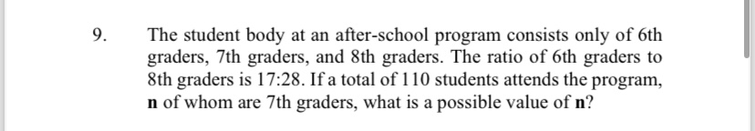 9. The student body at an after-school program consists only of 6th gr