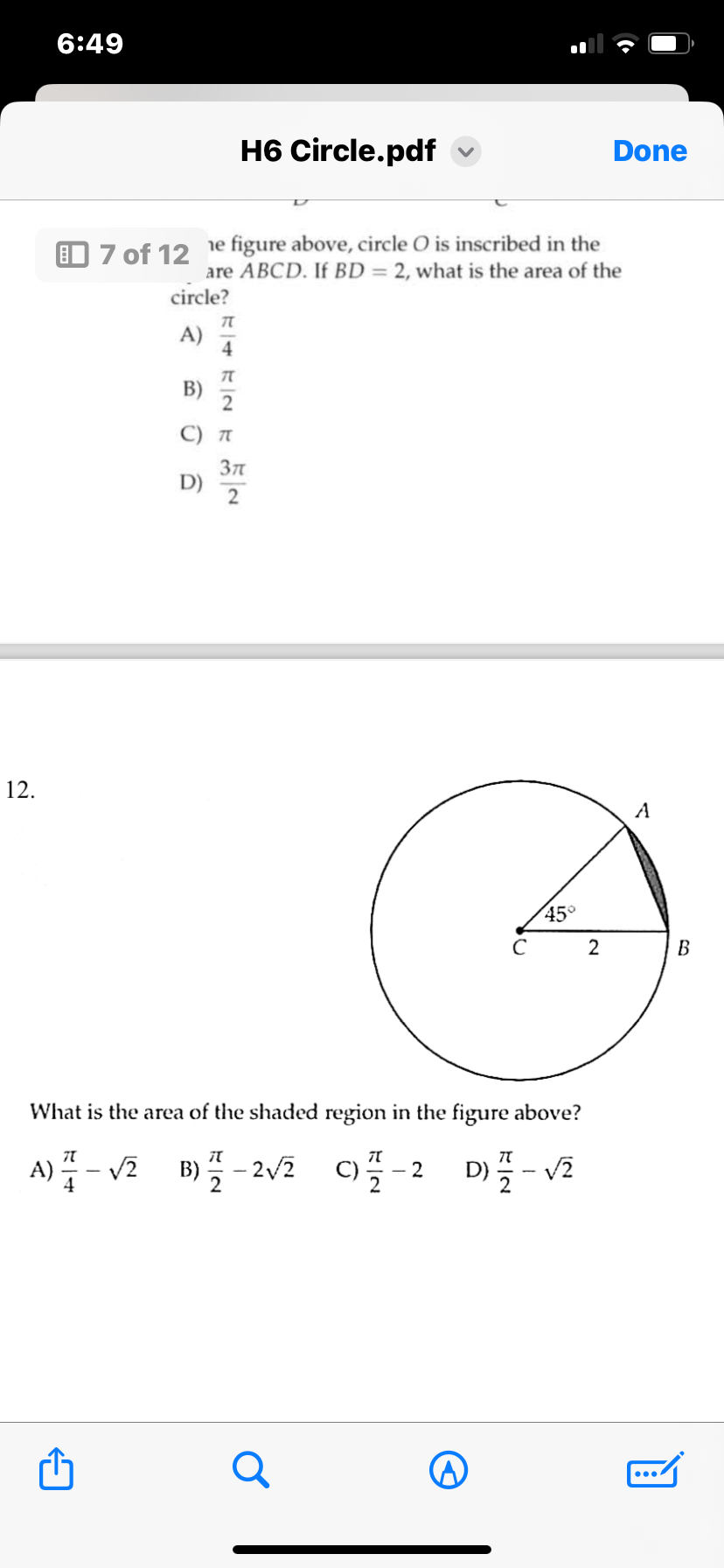 6:49
H6 Circle.pdf
Done
7 of 12
re figure above, circle O is inscribed