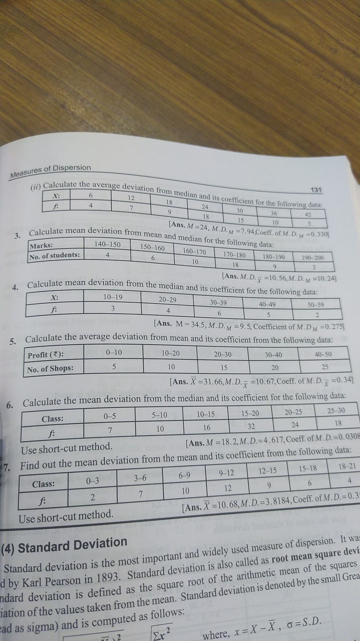 Measures of Dispersion
131
(ii) Calculate the average deviation from m