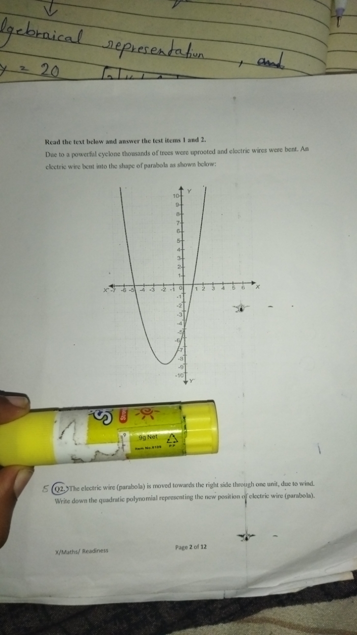 algebraical representation
=20

Read the text below and answer the tes