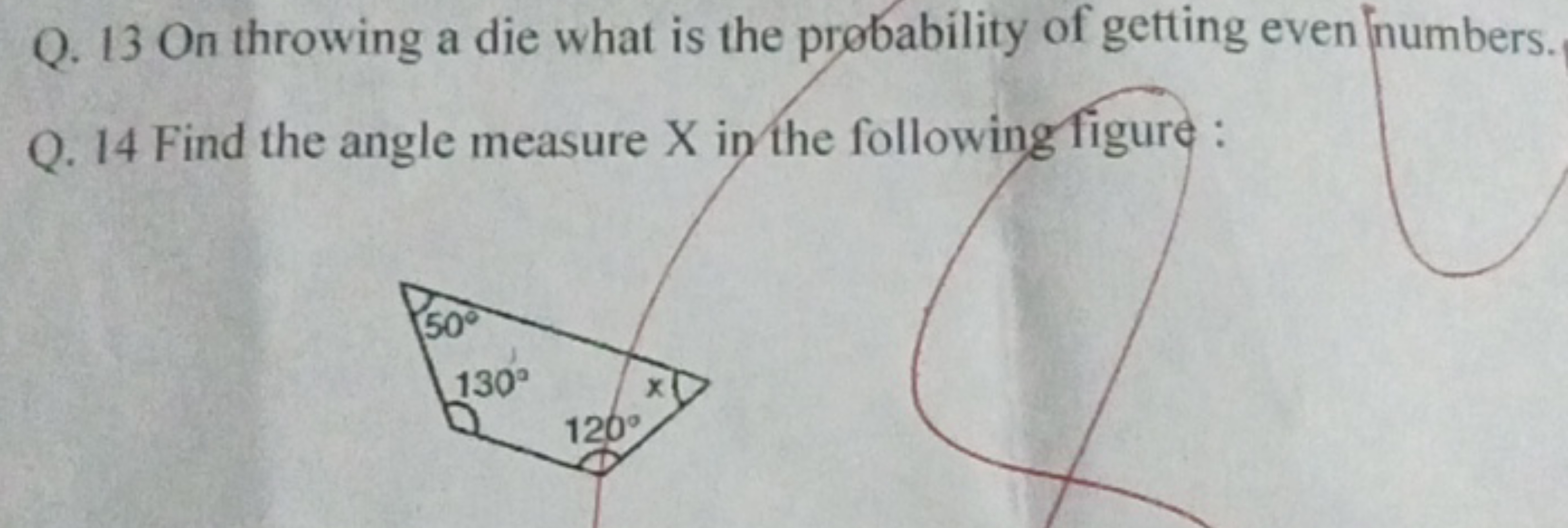 Q. 13 On throwing a die what is the probability of getting even [numbe