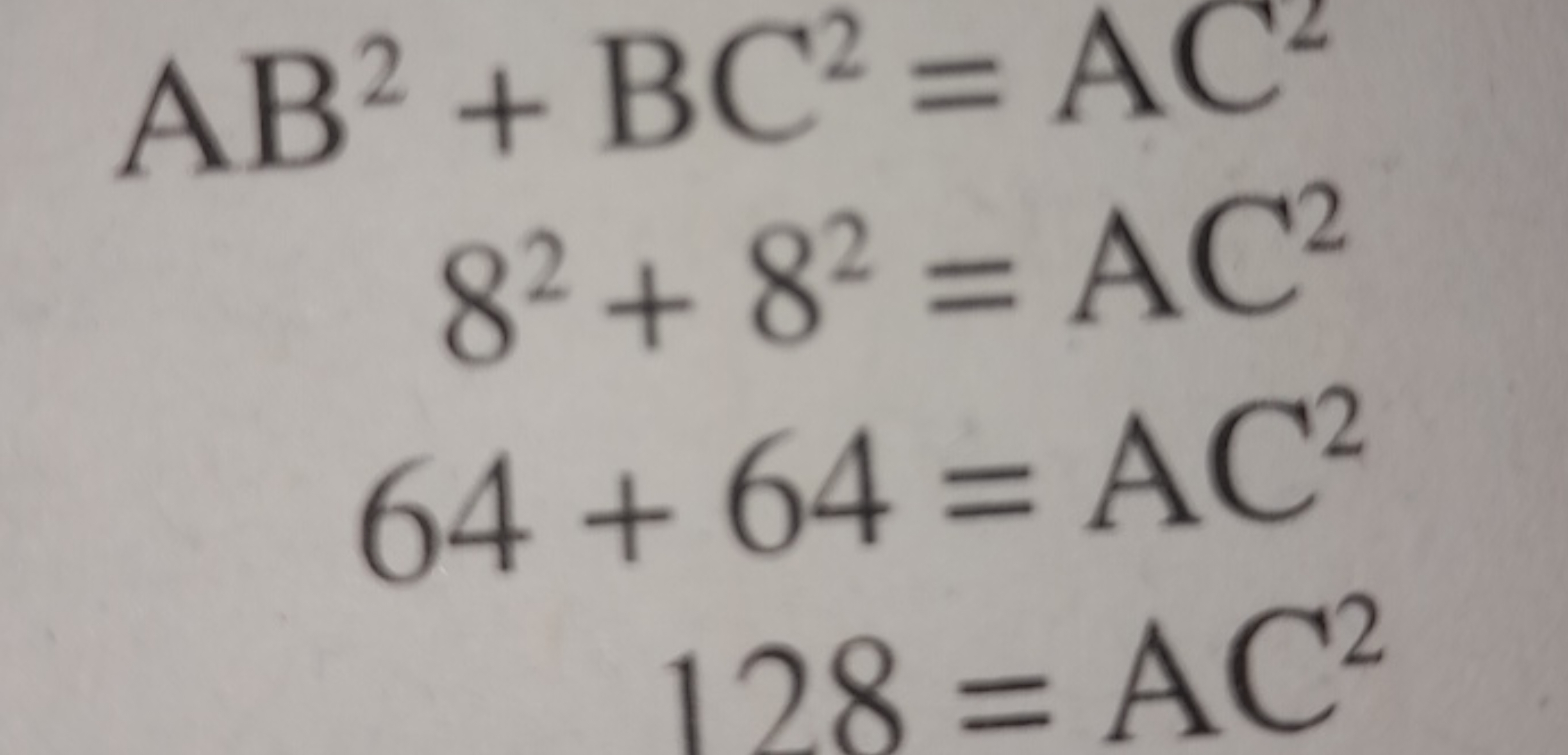 AB2+BC282+8264+64128​=AC2=AC2=AC2=AC2​