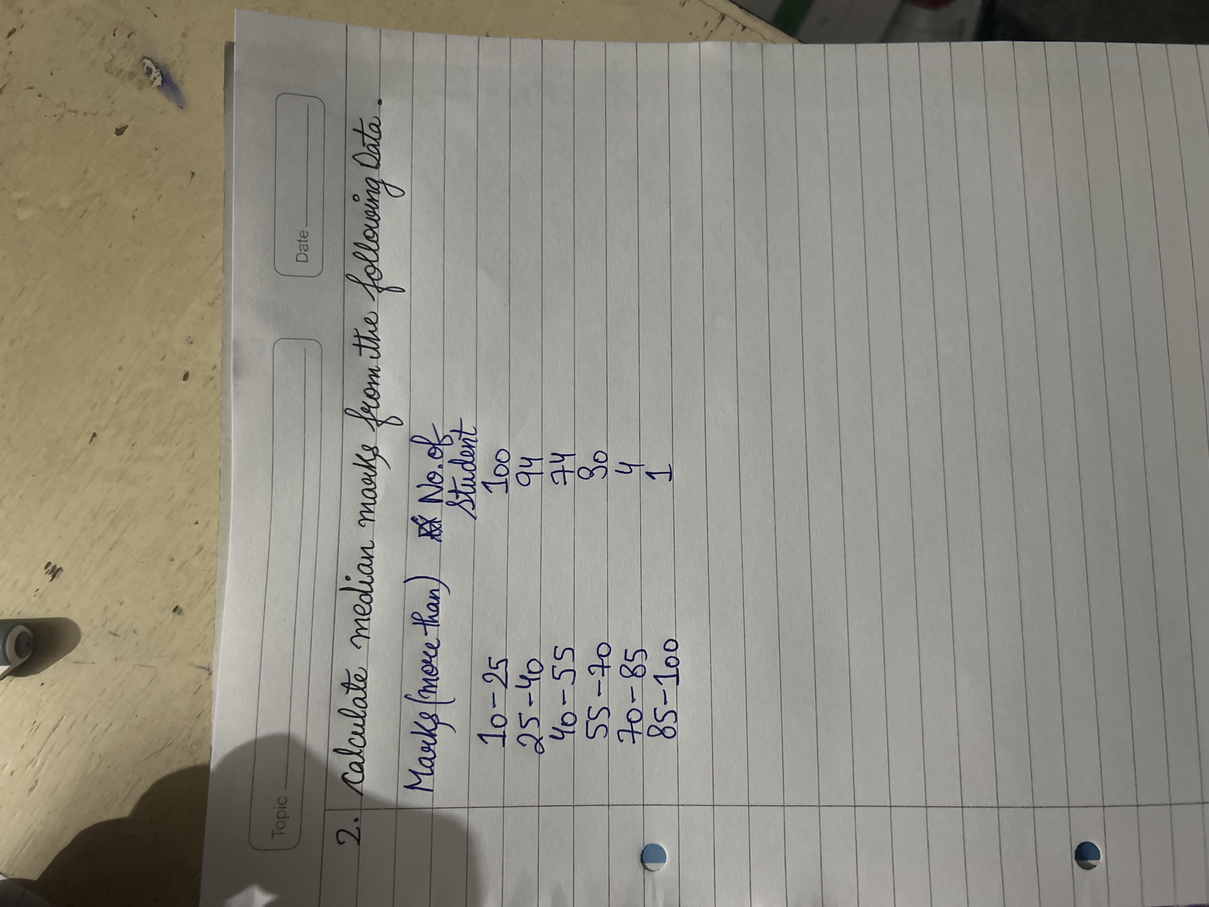 2. Calculate median marks from the following Data.
\begin{tabular} { c