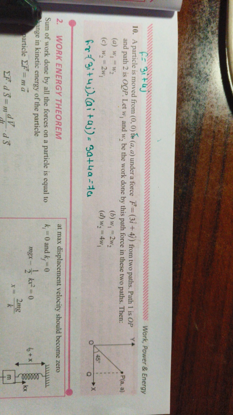 Work, Power \& Energy
10. A particle is moved from (0,0)t^θ(a,a) under