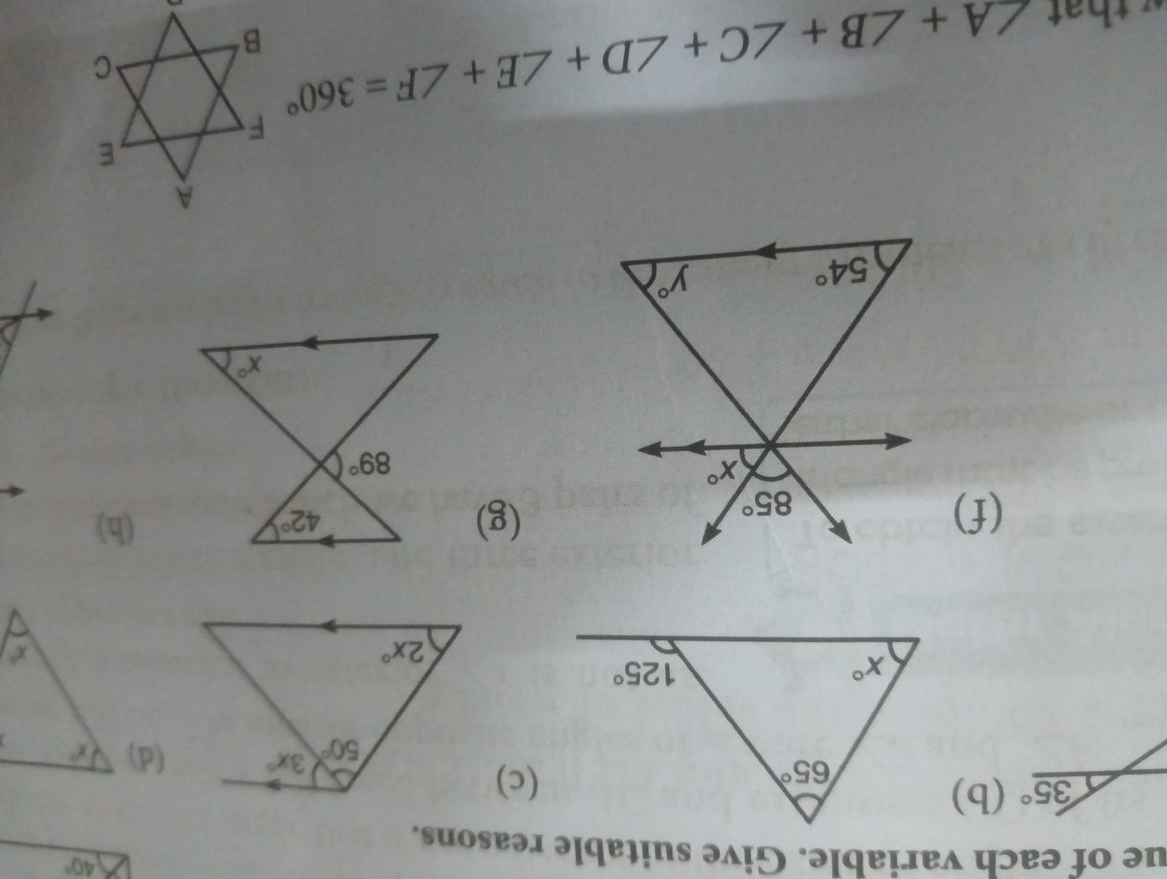 ue of each variable. Give suitable reasons.
35∘​
(b)
(f)
(c)
(d)
(g)
(