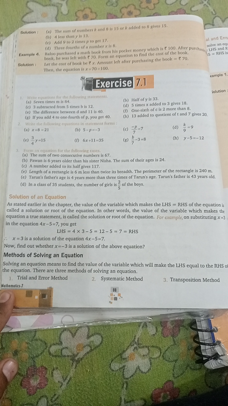 Bolution:
(a) Tie sum of numbers k and 8 is 15 or k added to 8 gives 1