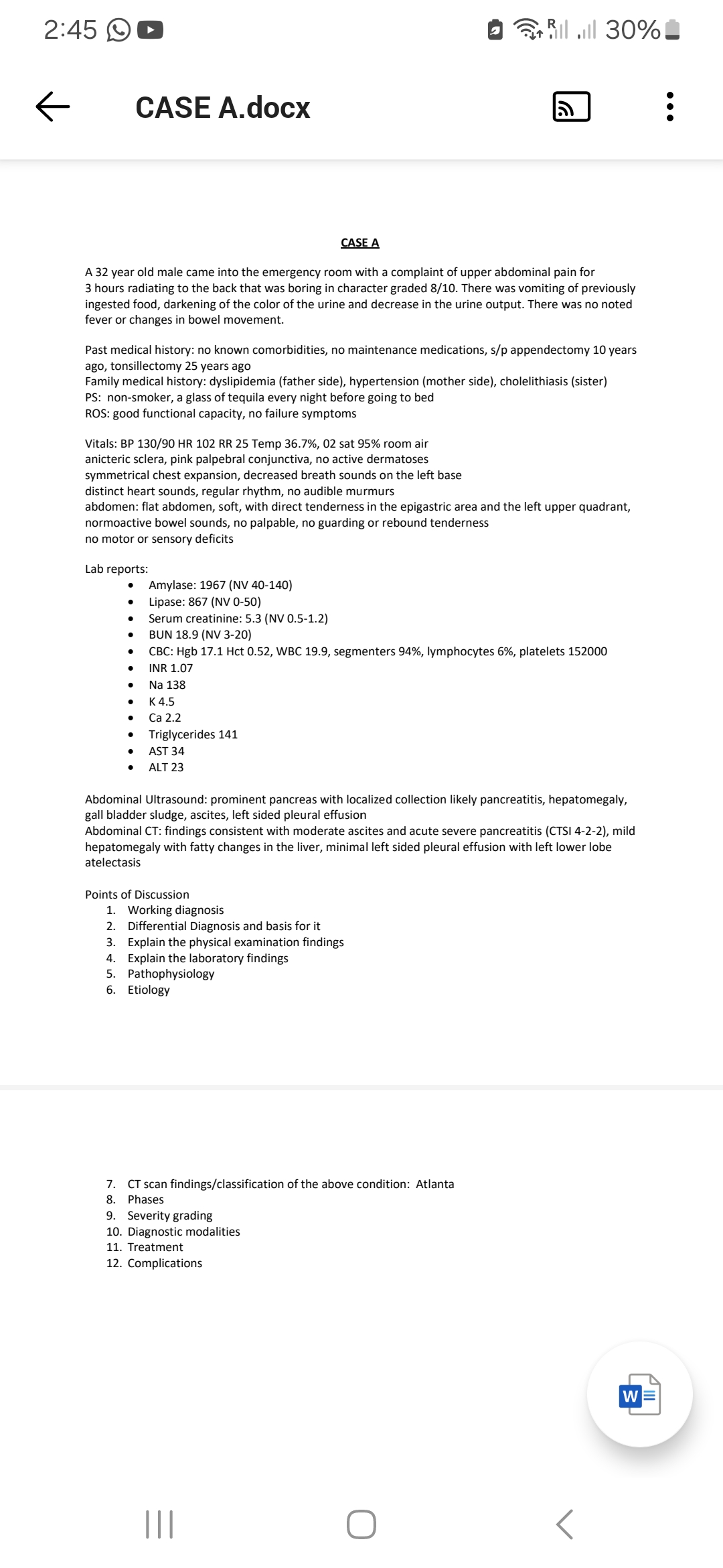 CASE A.docxCASE AA 32 year old male came into the emergency room with
