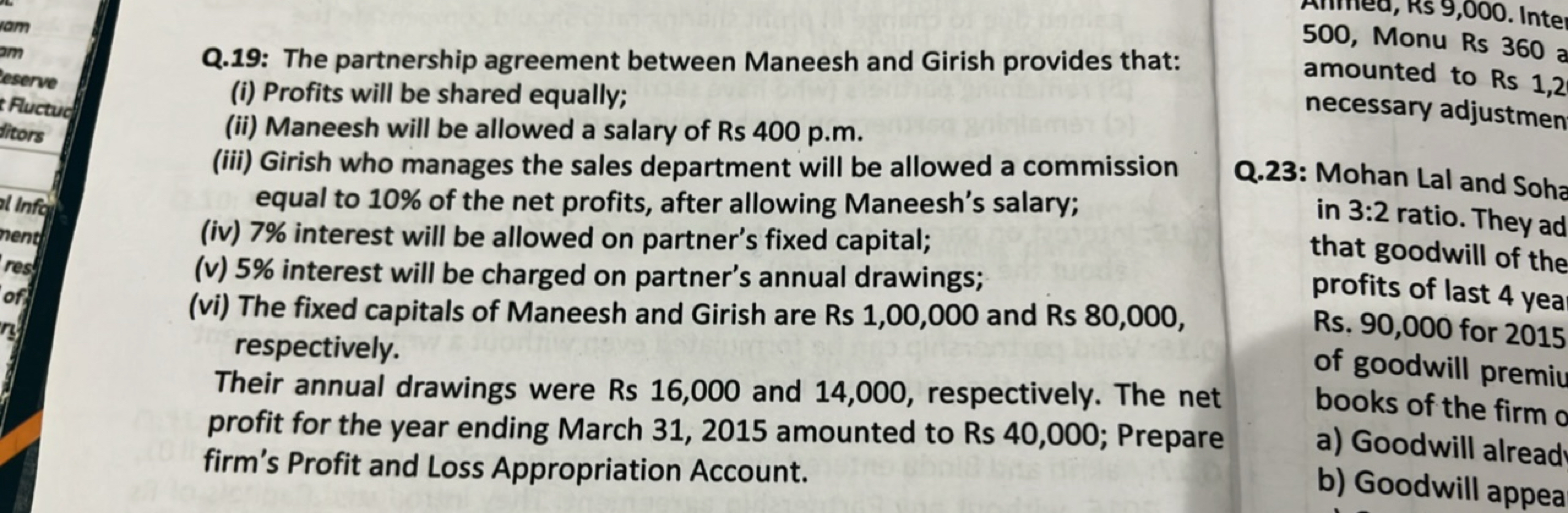 Q.19: The partnership agreement between Maneesh and Girish provides th