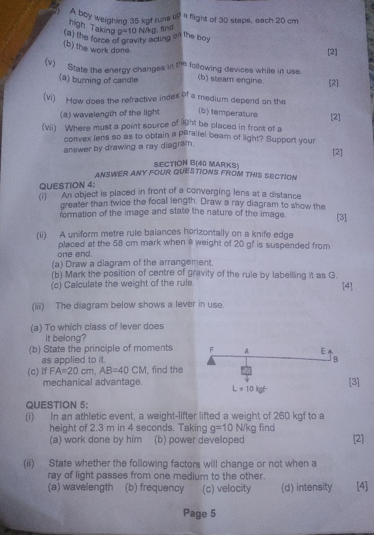 (7) A boy weighing 35 kgf runs up a flight of 30 steps, each 20 cm hig