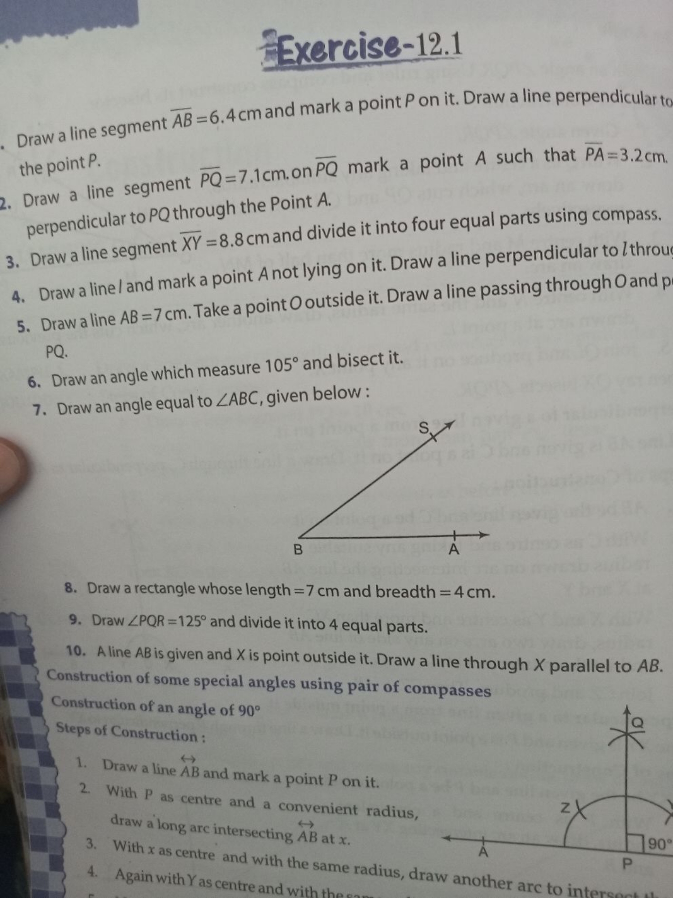 Exercise-12.1
- Draw a line segment AB=6.4 cm and mark a point P on it