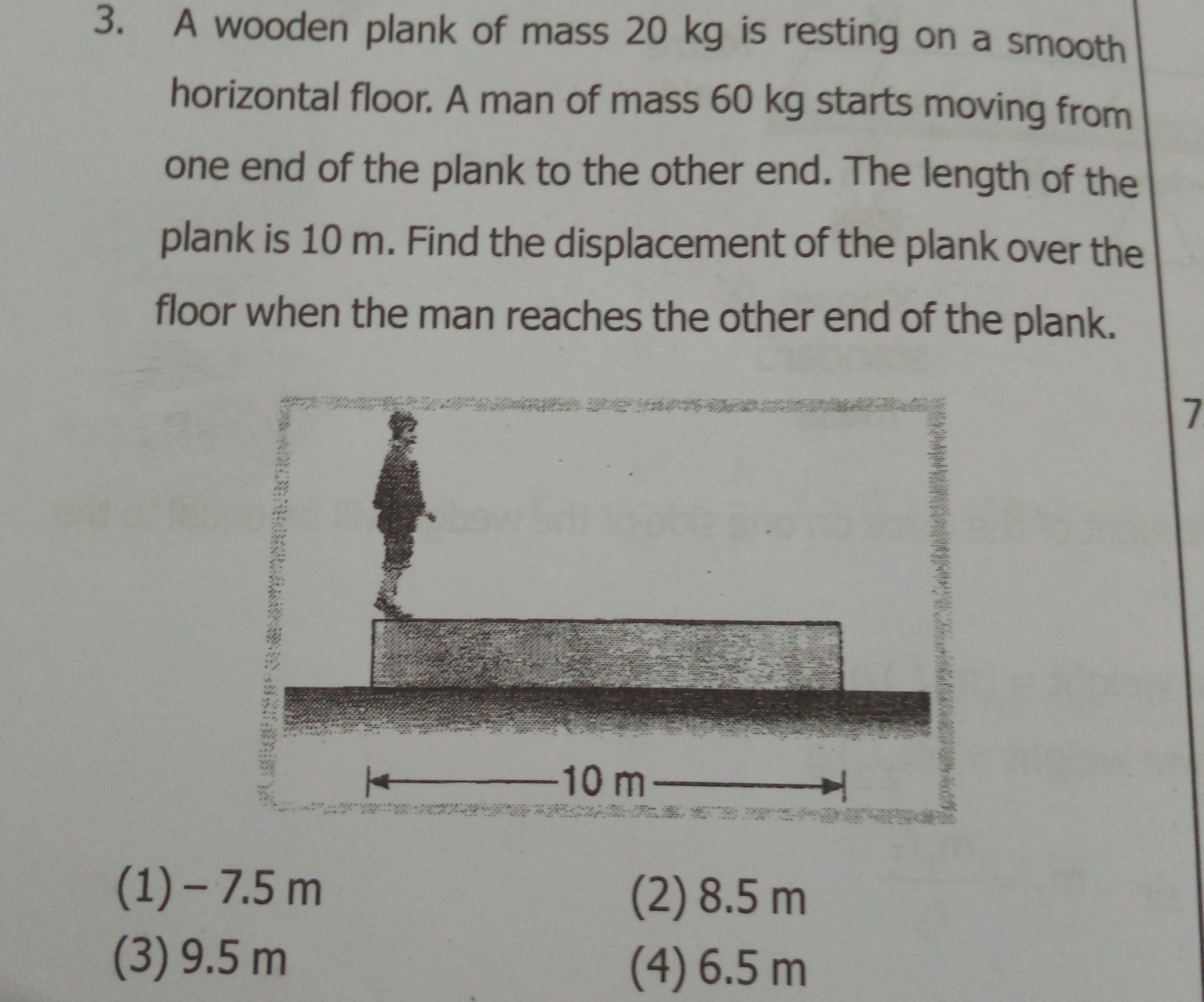 3. A wooden plank of mass 20 kg is resting on a smooth horizontal floo