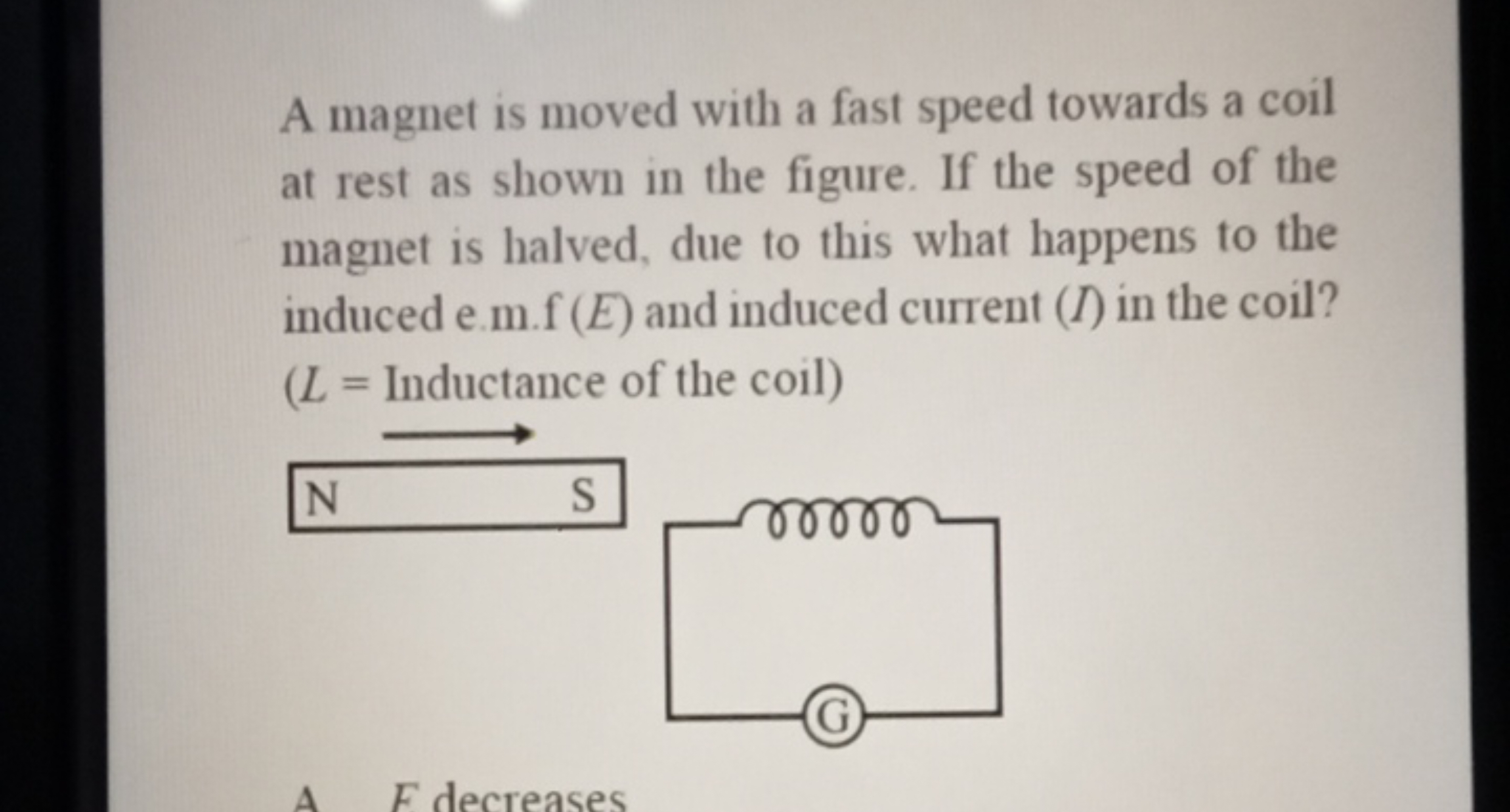 A magnet is moved with a fast speed towards a coil at rest as shown in