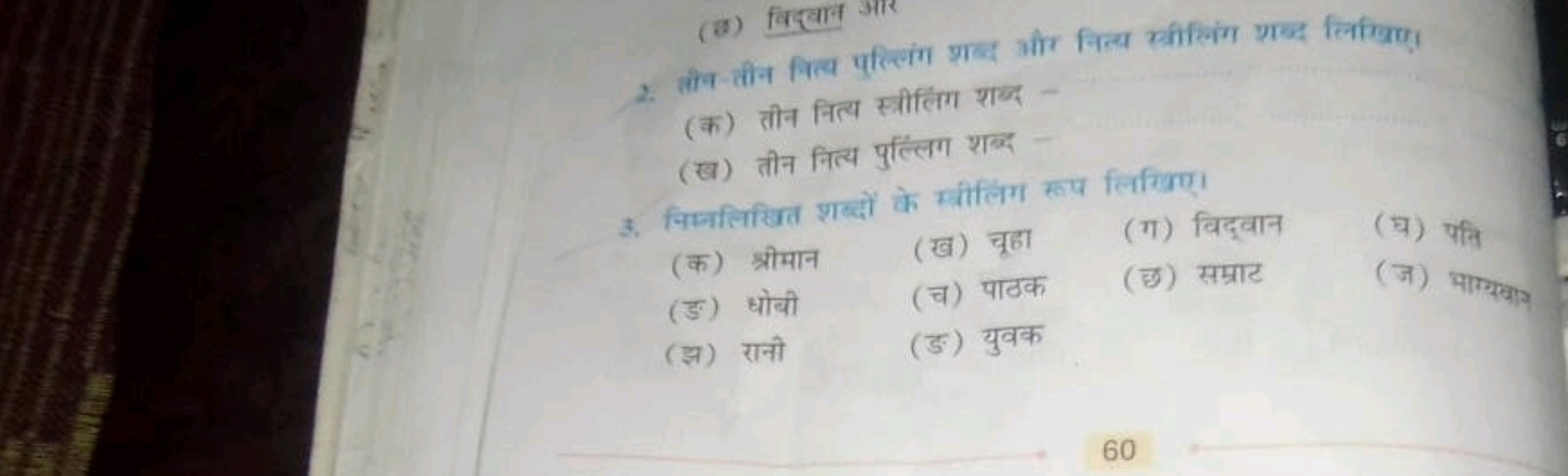 2. तोन-तीन नित्य पल्लिंग शब्द और नित्य रीलिंग शब्द लिखिए।
(क) तीन नित्