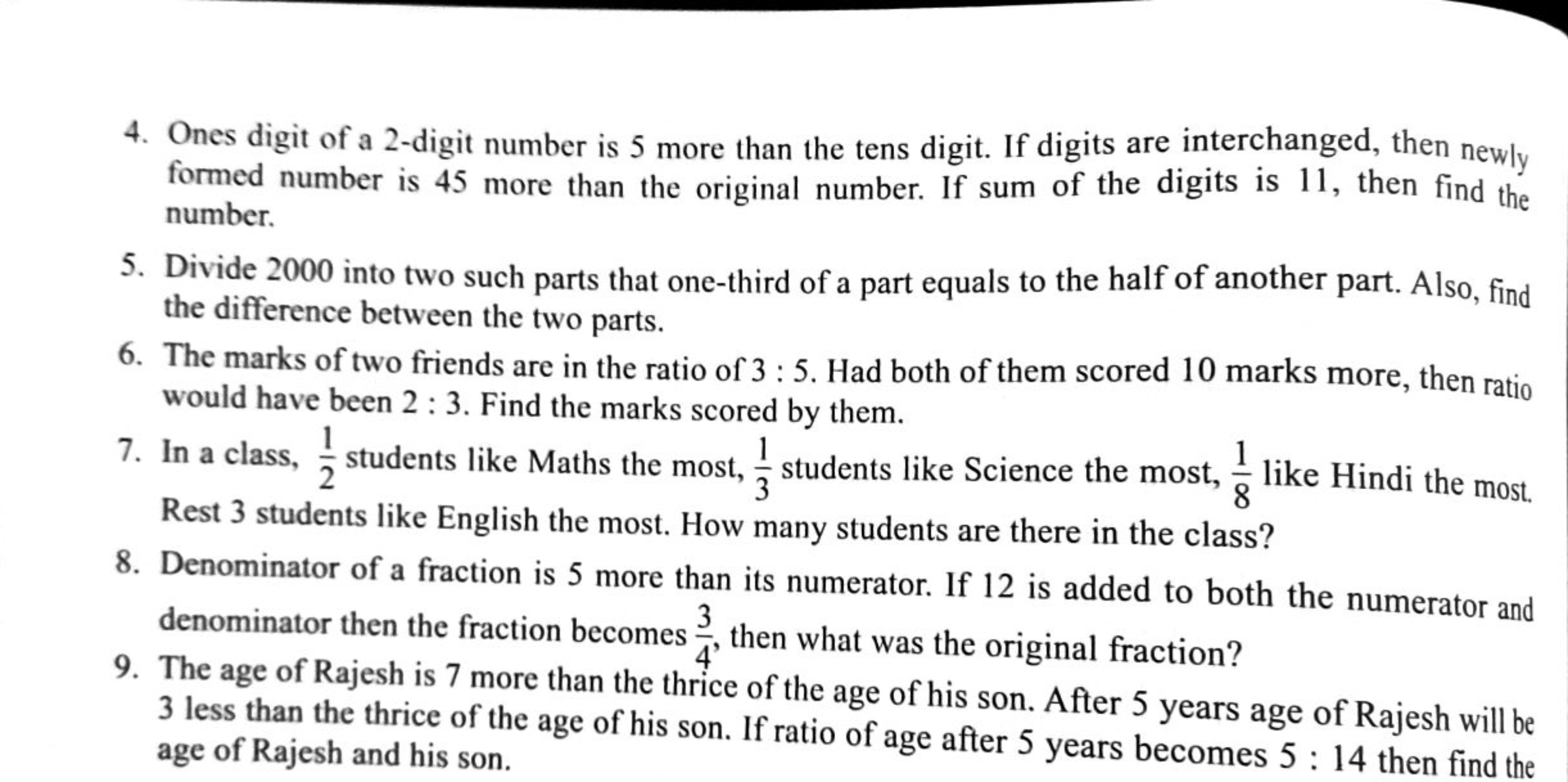 4. Ones digit of a 2-digit number is 5 more than the tens digit. If di