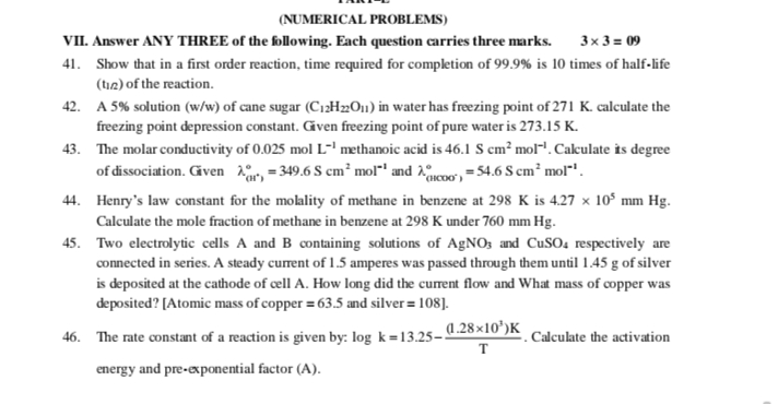 (NUMERICAL PROBLEMS)
VII. Answer ANY THREE of the following. Each ques