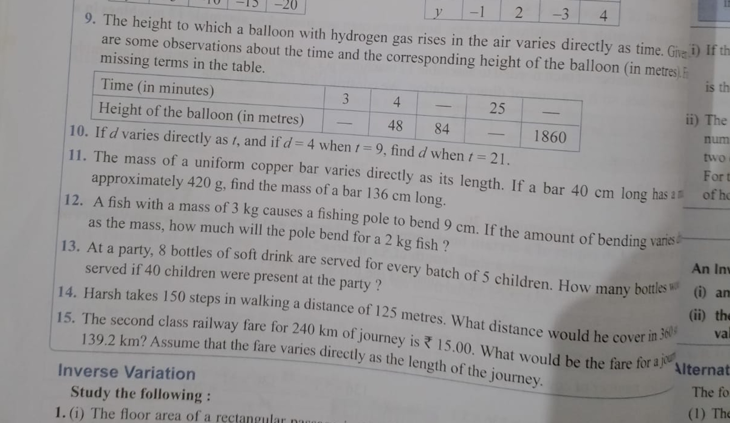 9. The height to which a balloon with hydrogen gas rises in the air va