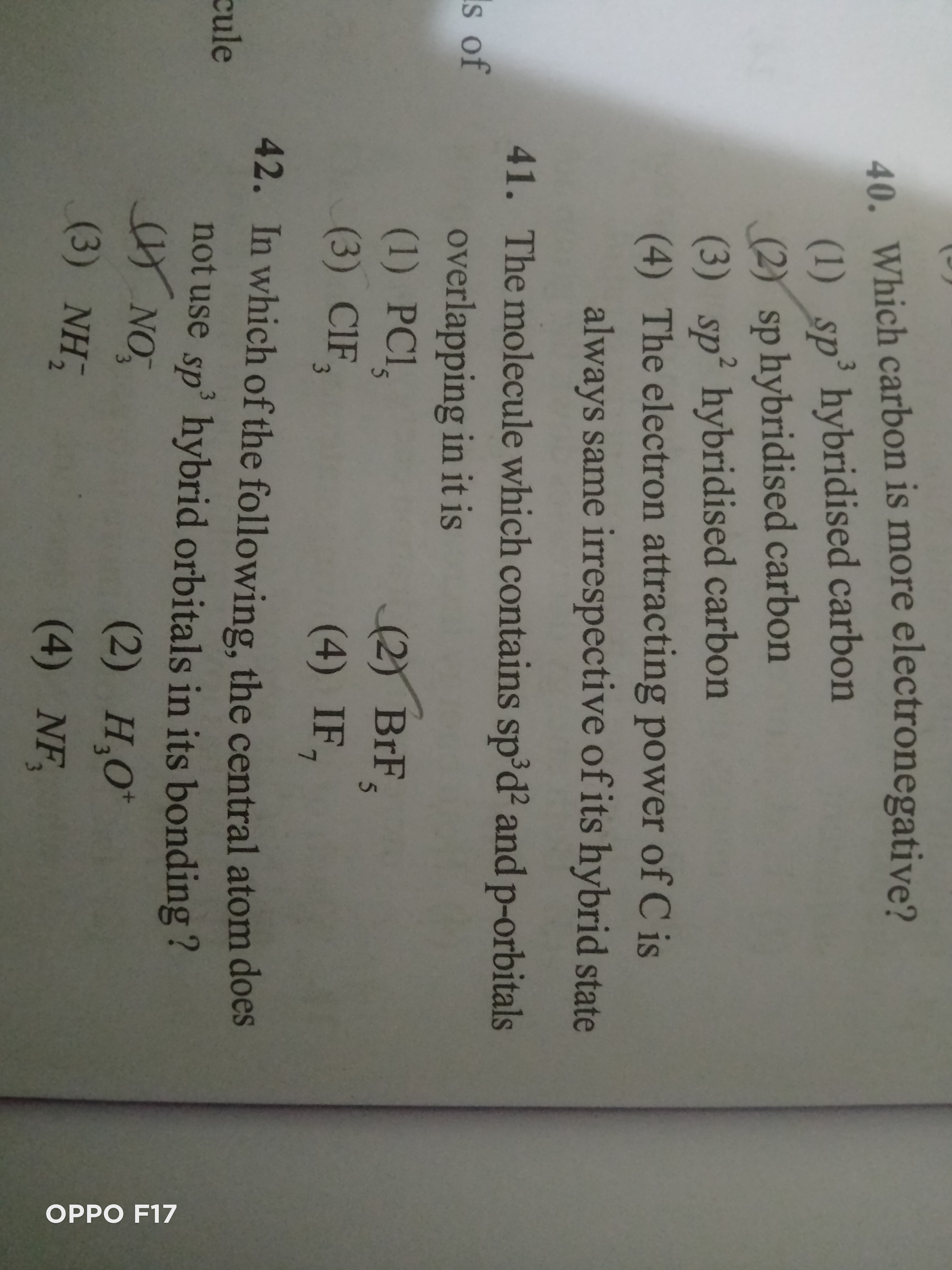 40. Which carbon is more electronegative?
(1) sp3 hybridised carbon
(2