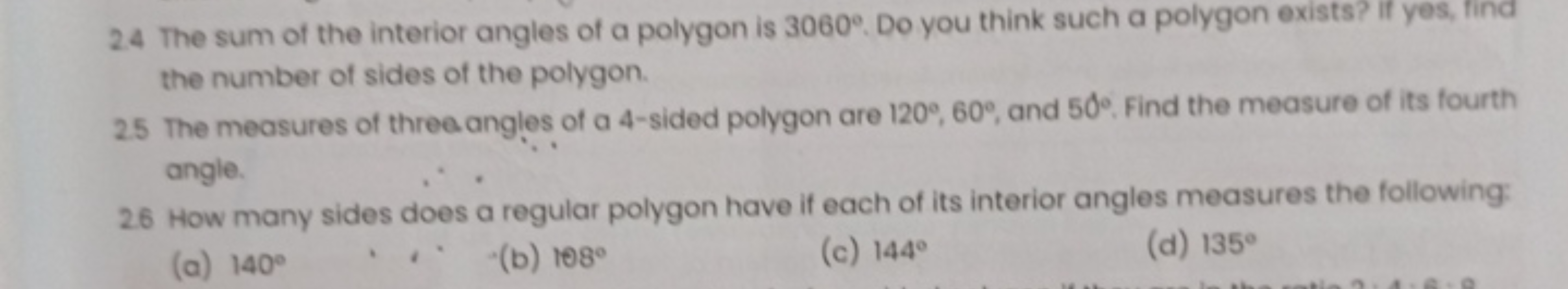 2.4 The sum of the interior angles of a polygon is 3060∘. Do you think