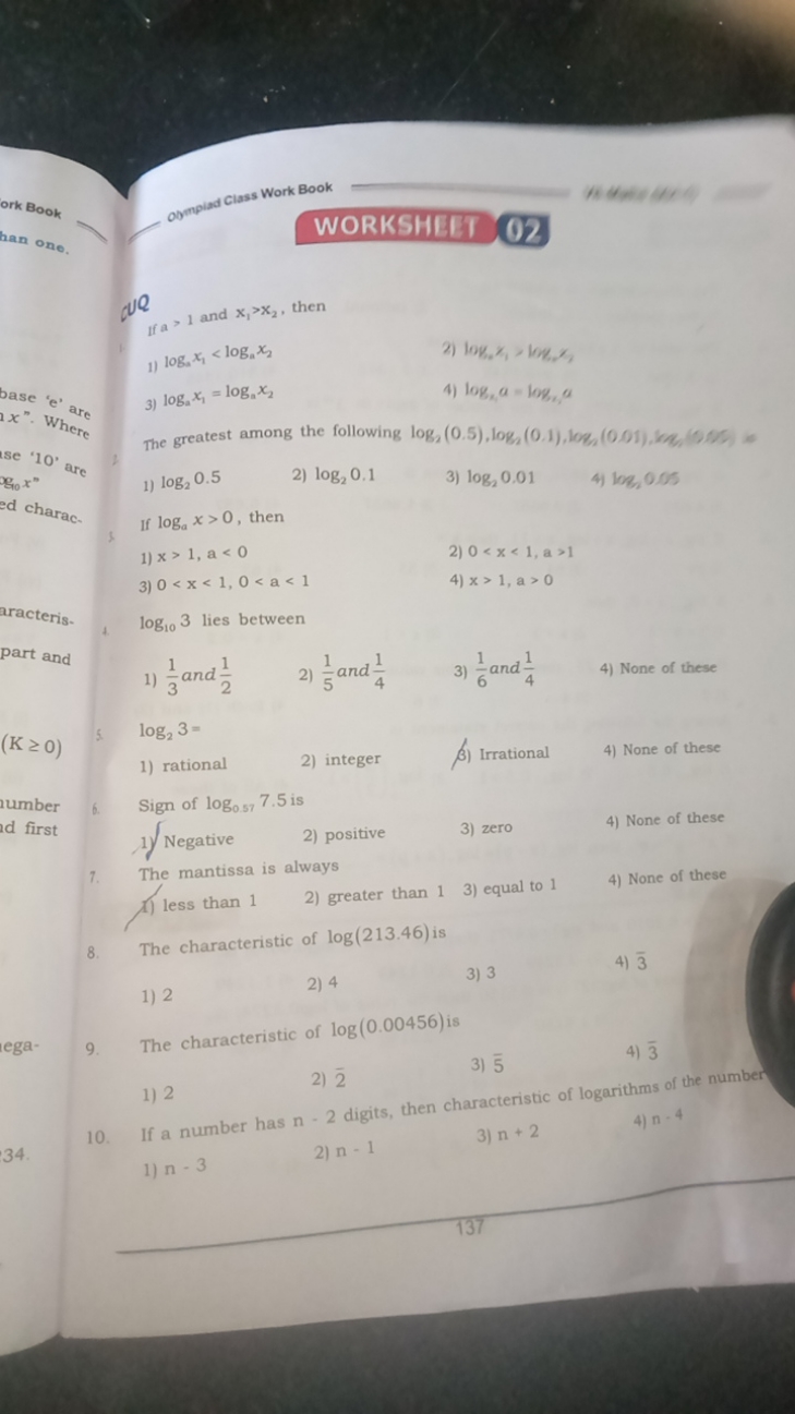 ork Book
O1 mplad Class Work Book
WORKSHEET 02

NQ
If a>1 and x1​>x2​,