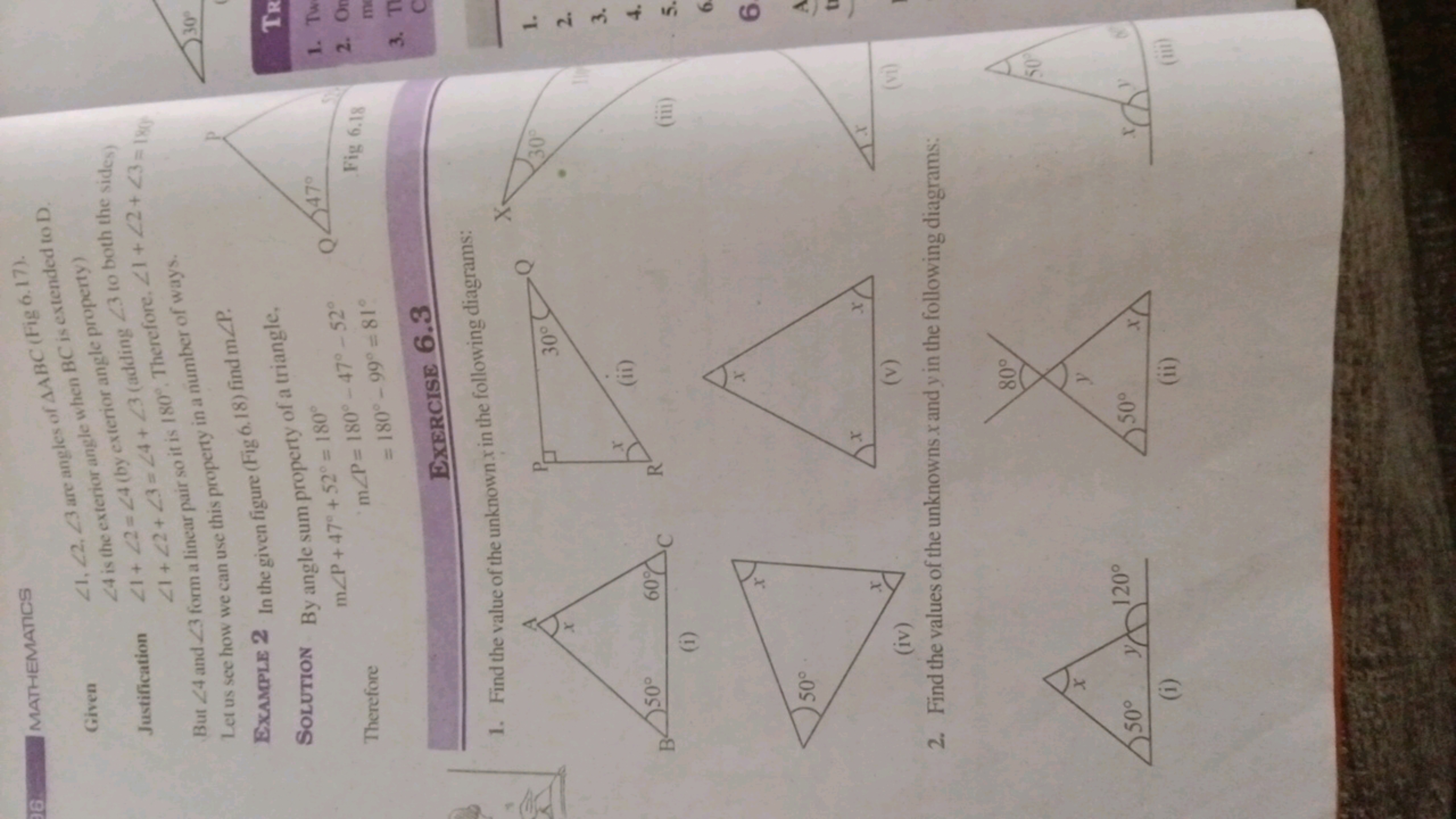 16
MATHEMATICS
Given
41, 42, 43 are angles of AABC (Fig 6.17).
24 is t