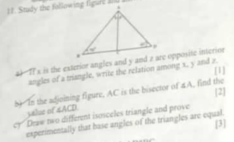 i1. Study the following figure sis
2). If x it the exterior angles and