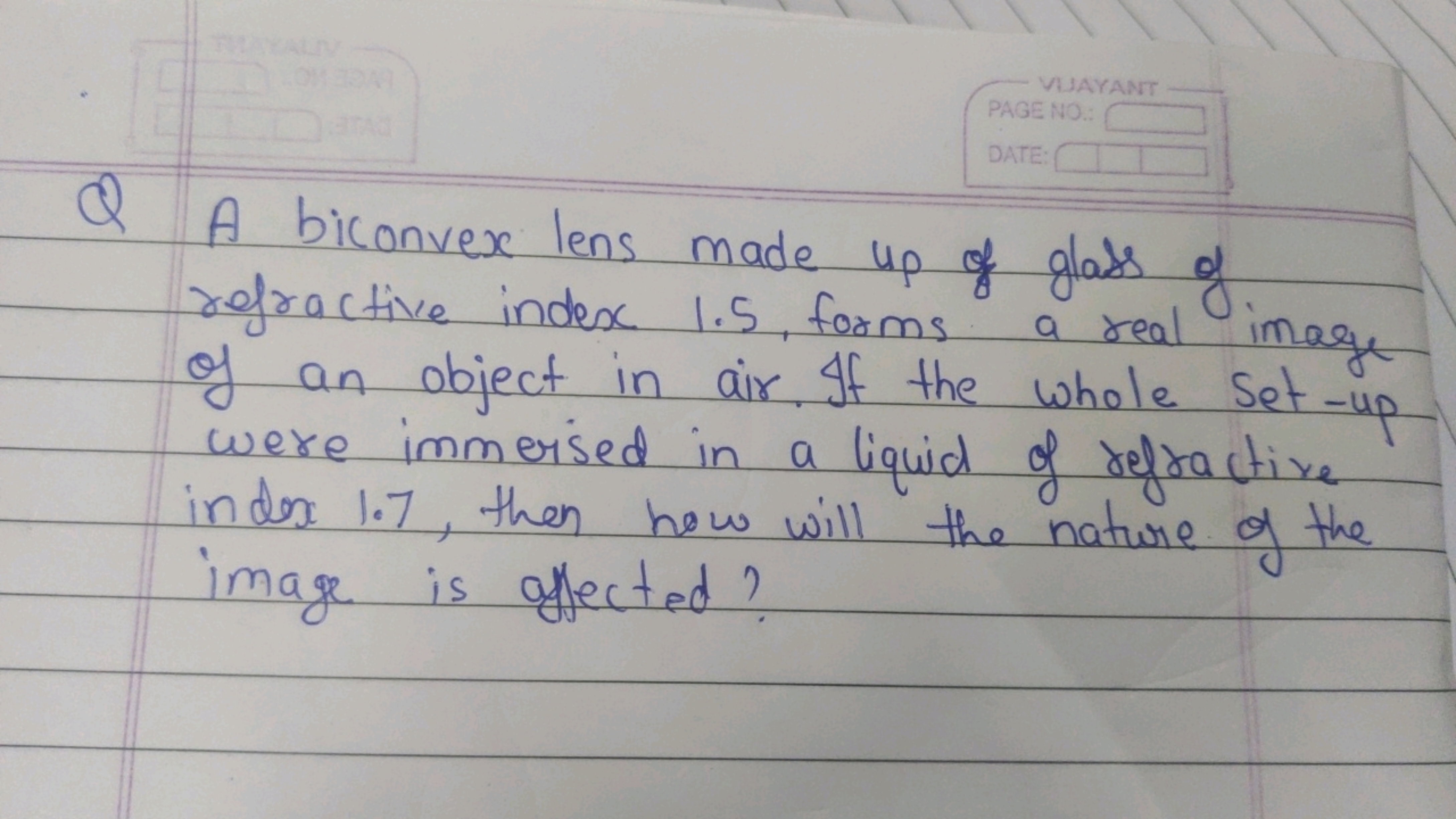 Q A biconvex lens made up of glass of refractive index 1.5 , forms a r