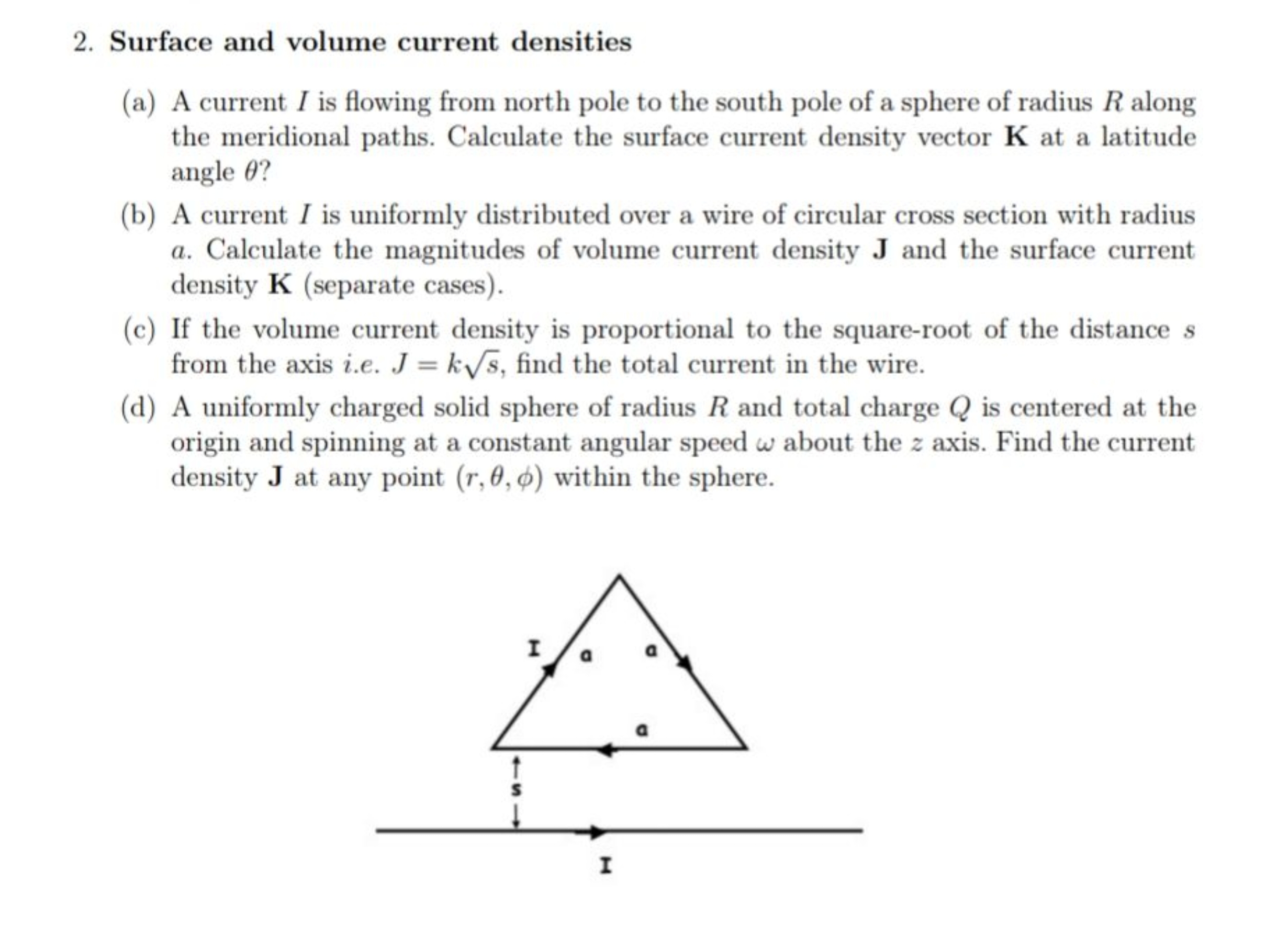 2. Surface and volume current densities
(a) A current I is flowing fro