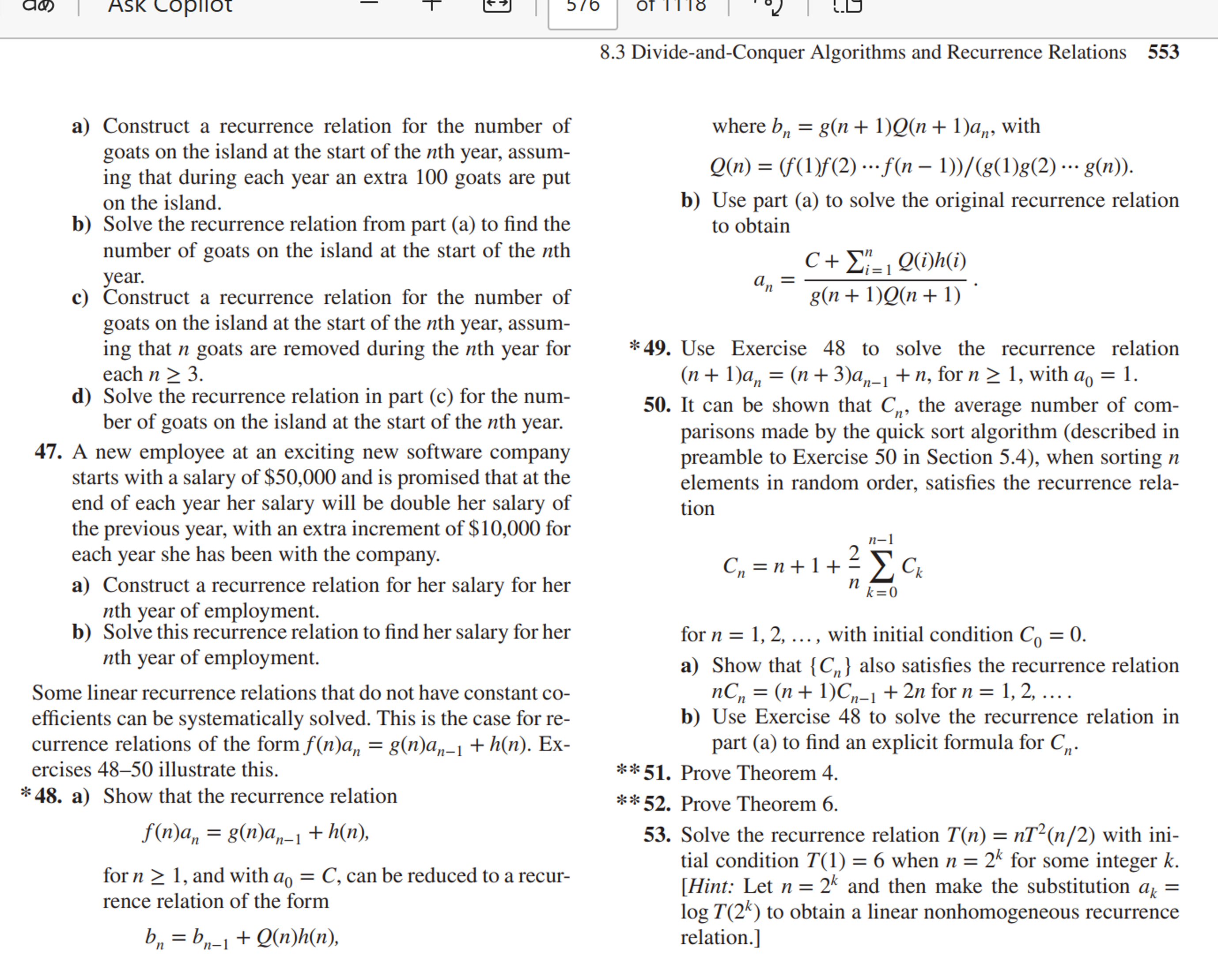 8.3 Divide-and-Conquer Algorithms and Recurrence Relations
553
a) Cons