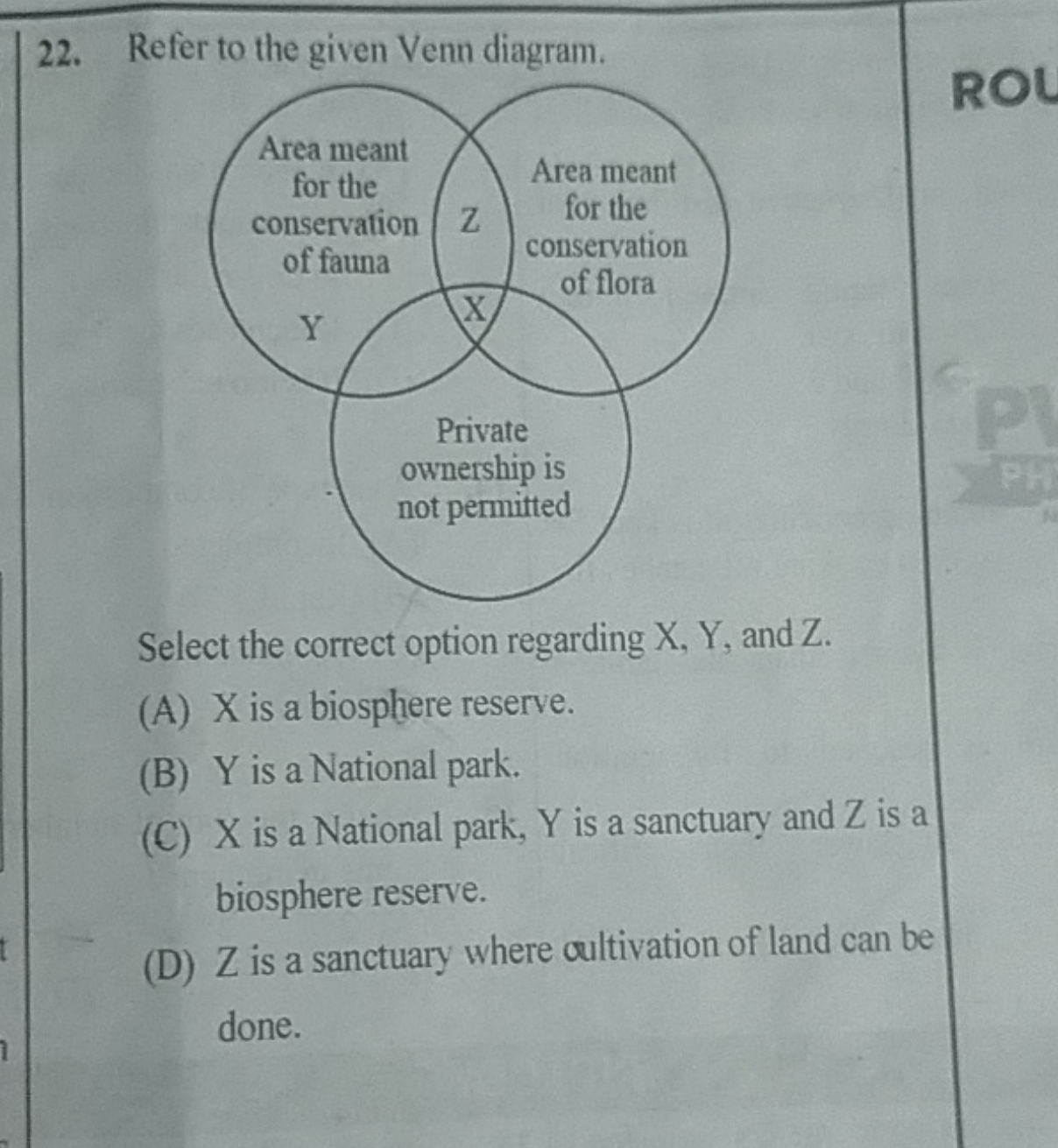 22. Refer to the given Venn diagram.
ROL

Select the correct option re