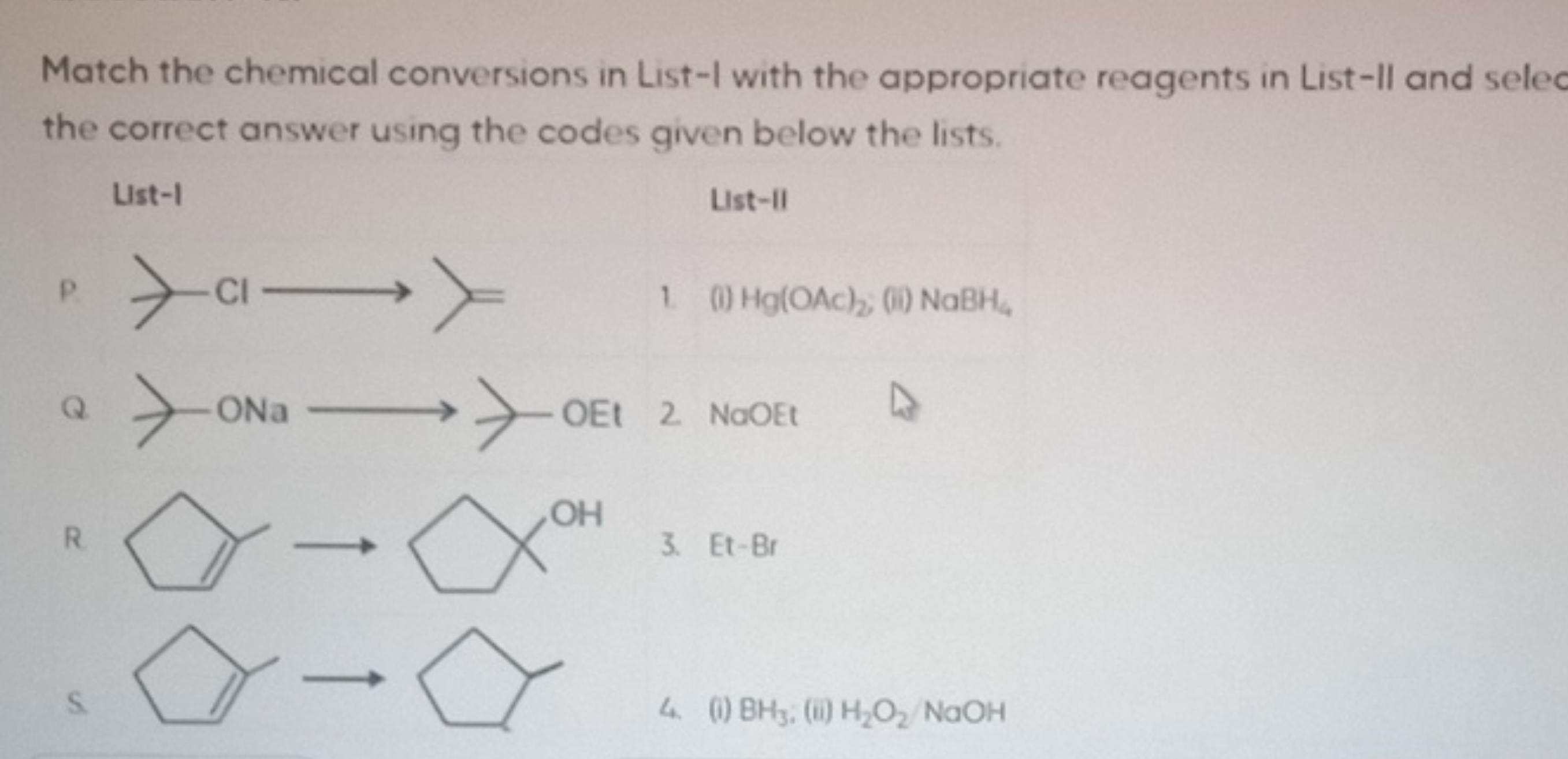 Match the chemical conversions in List-I with the appropriate reagents