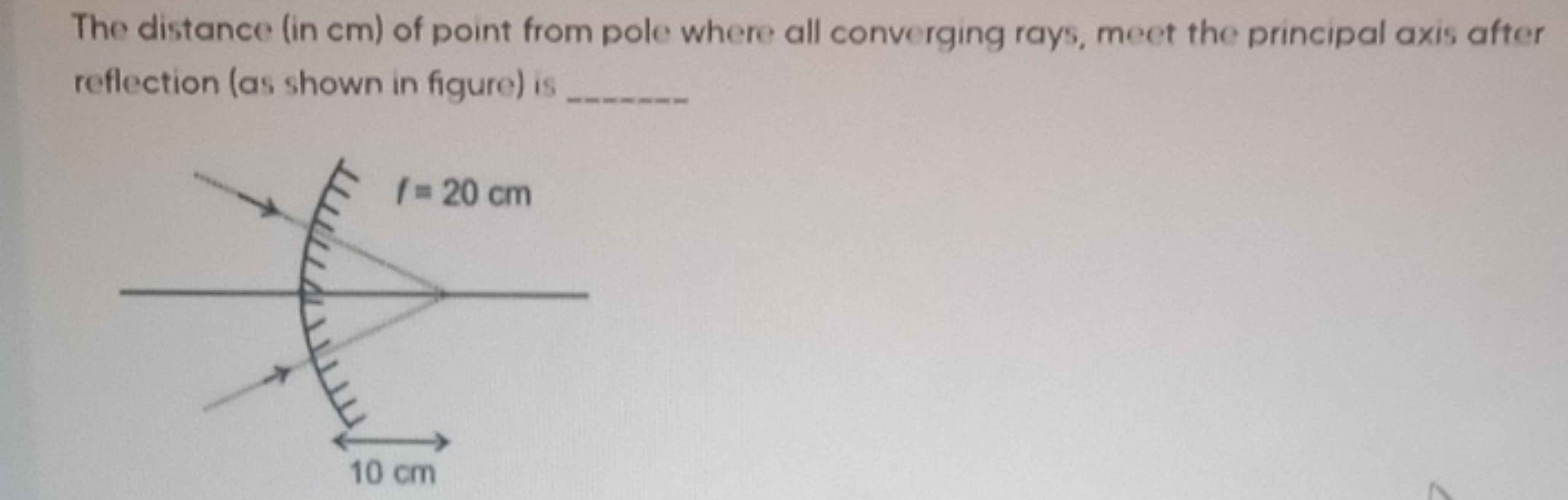 The distance (in cm ) of point from pole where all converging rays, me