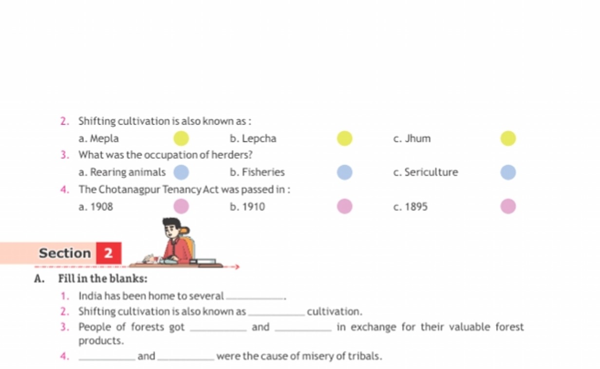 2. Shifting cultivation is also known as :
a. Mepla
b. Lepcha
C. Jhum
