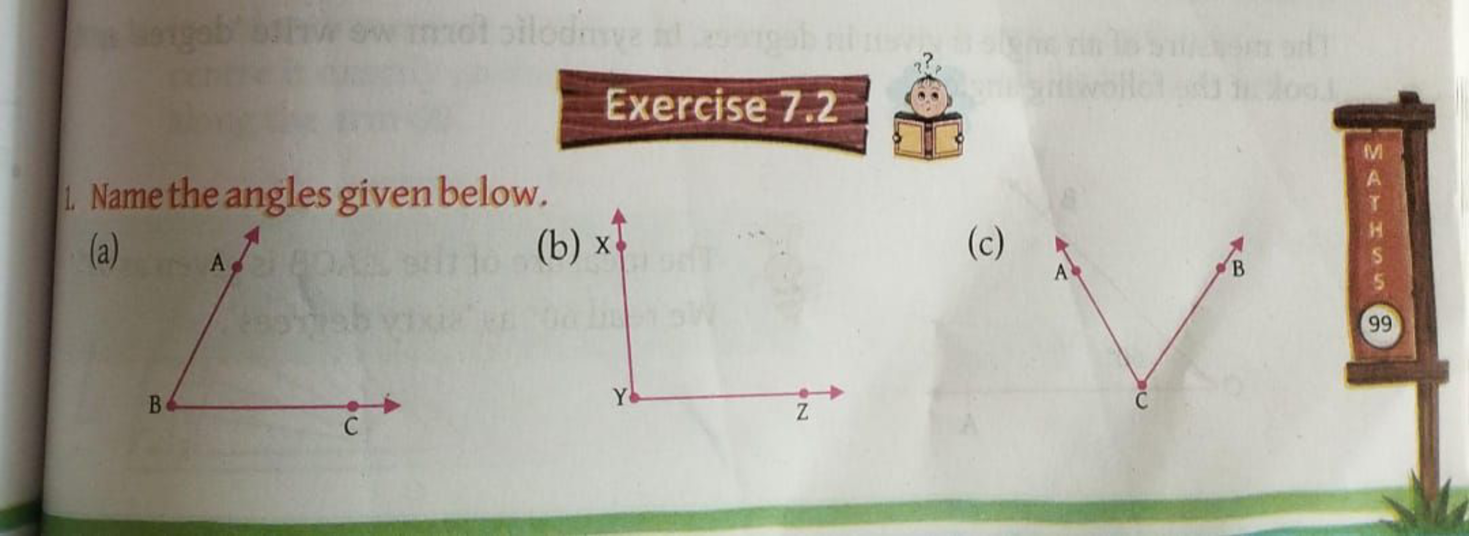 Exercise 7.2
1. Name the angles given below.
(a)
(b) x
(c)
99