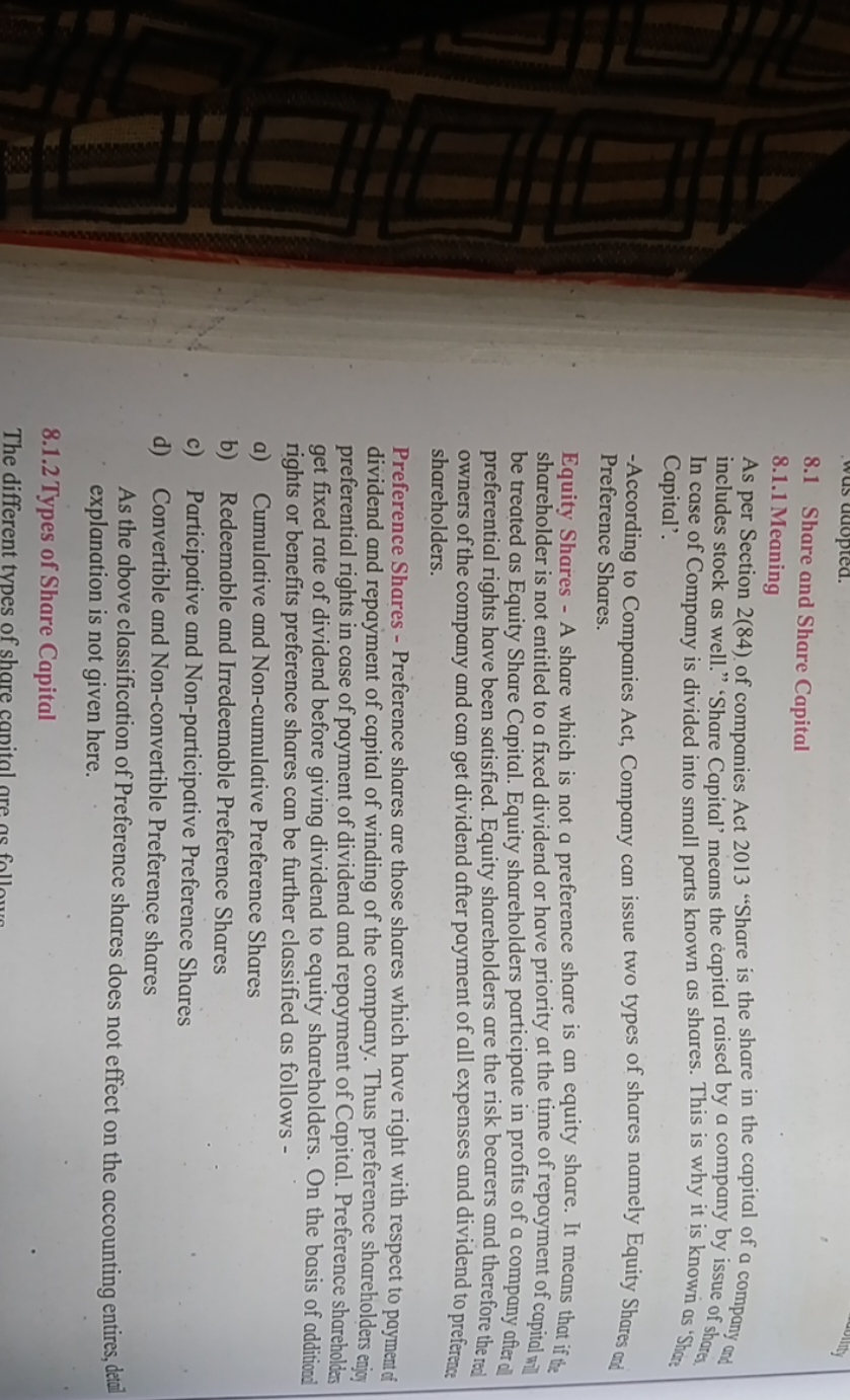 8.1 Share and Share Capital
8.1.1 Meaning

As per Section 2(84). of co