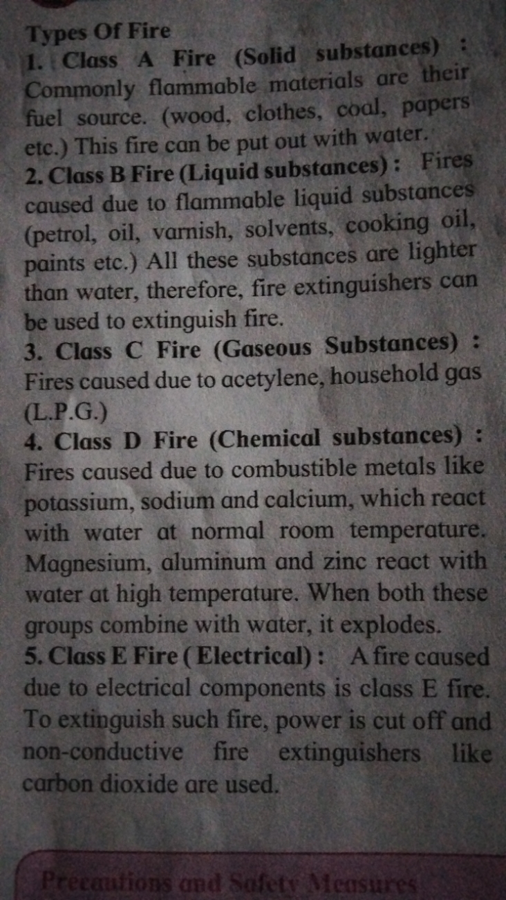 Types Of Fire
1. Class A Fire (Solid substances) : Commonly flammable 