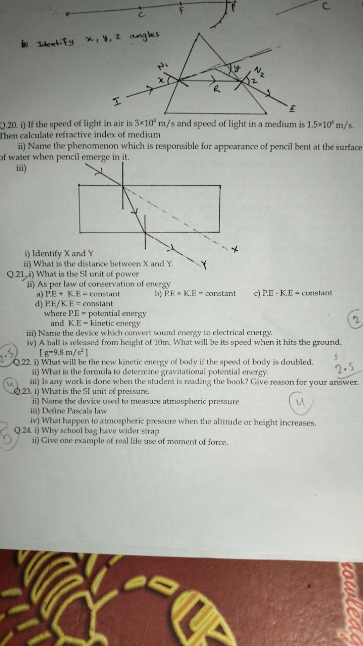 b). Identify x,y,z angles
Q.20. i) If the speed of light in air is 3×1